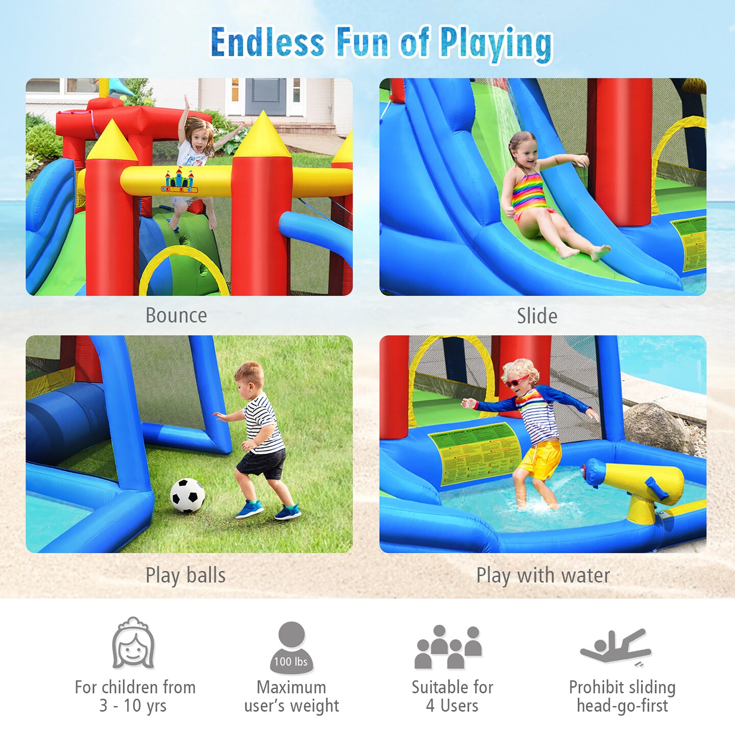 Costway Inflatable Bouncer Water Slide Bounce House Splash Pool