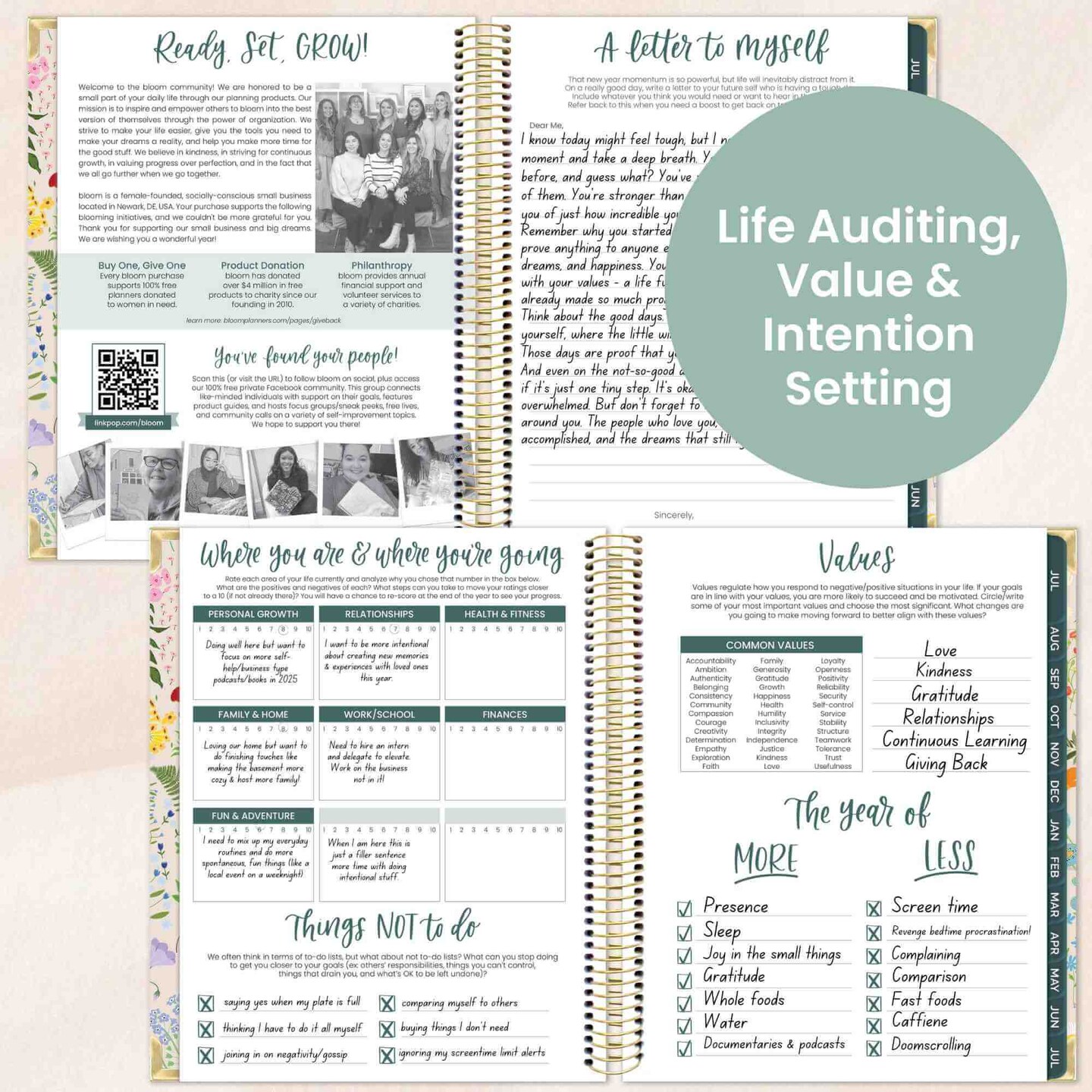 bloom daily planners 2025-26 Academic Planner Vision Planner, 7.5" x 9", Garden Party, Beige