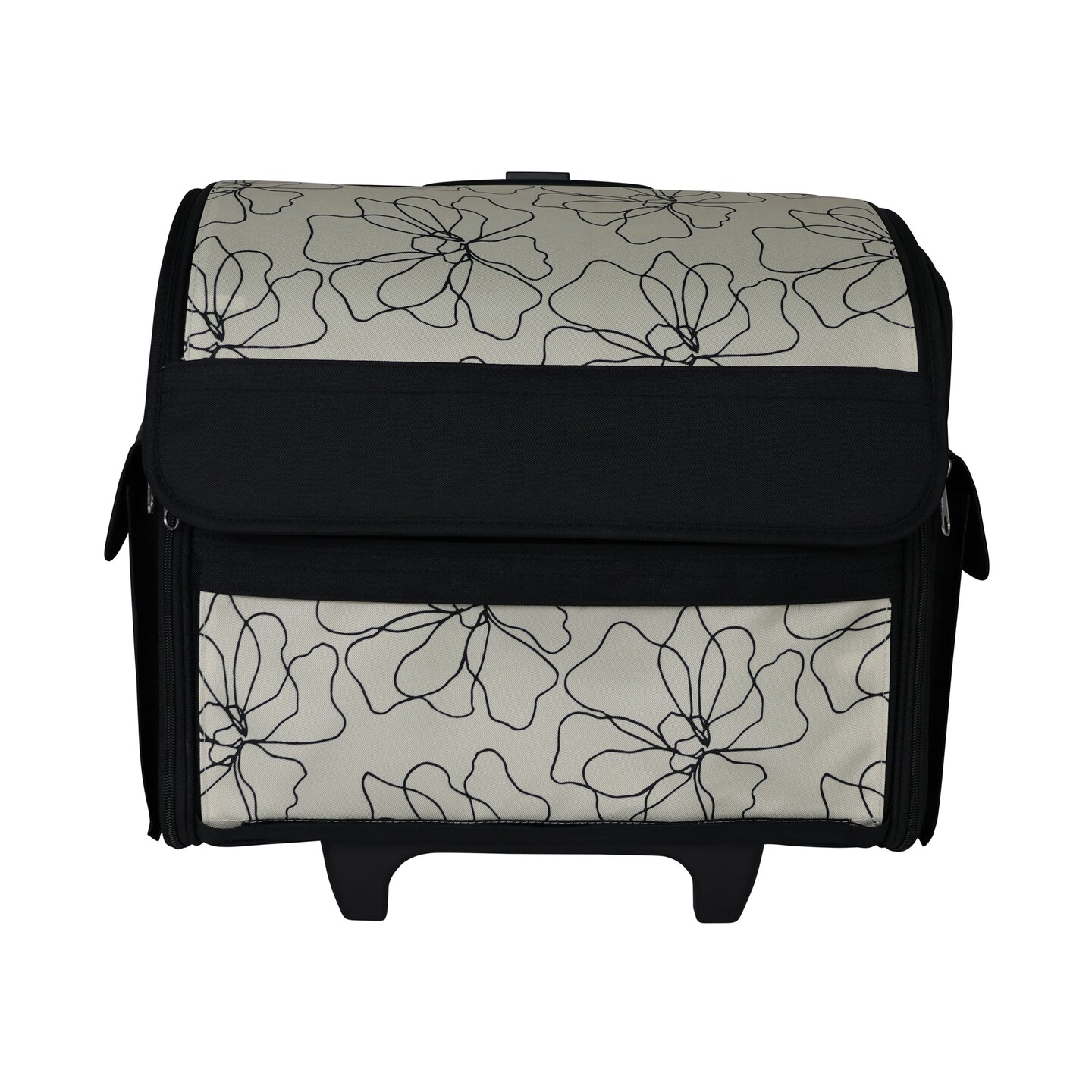 Everything Mary Collapsible Rolling Sewing Machine Tote - Premium Polyester Construction - Universal Fit - Portable with Dual Wheels and Telescoping Handle -Tan Line Floral