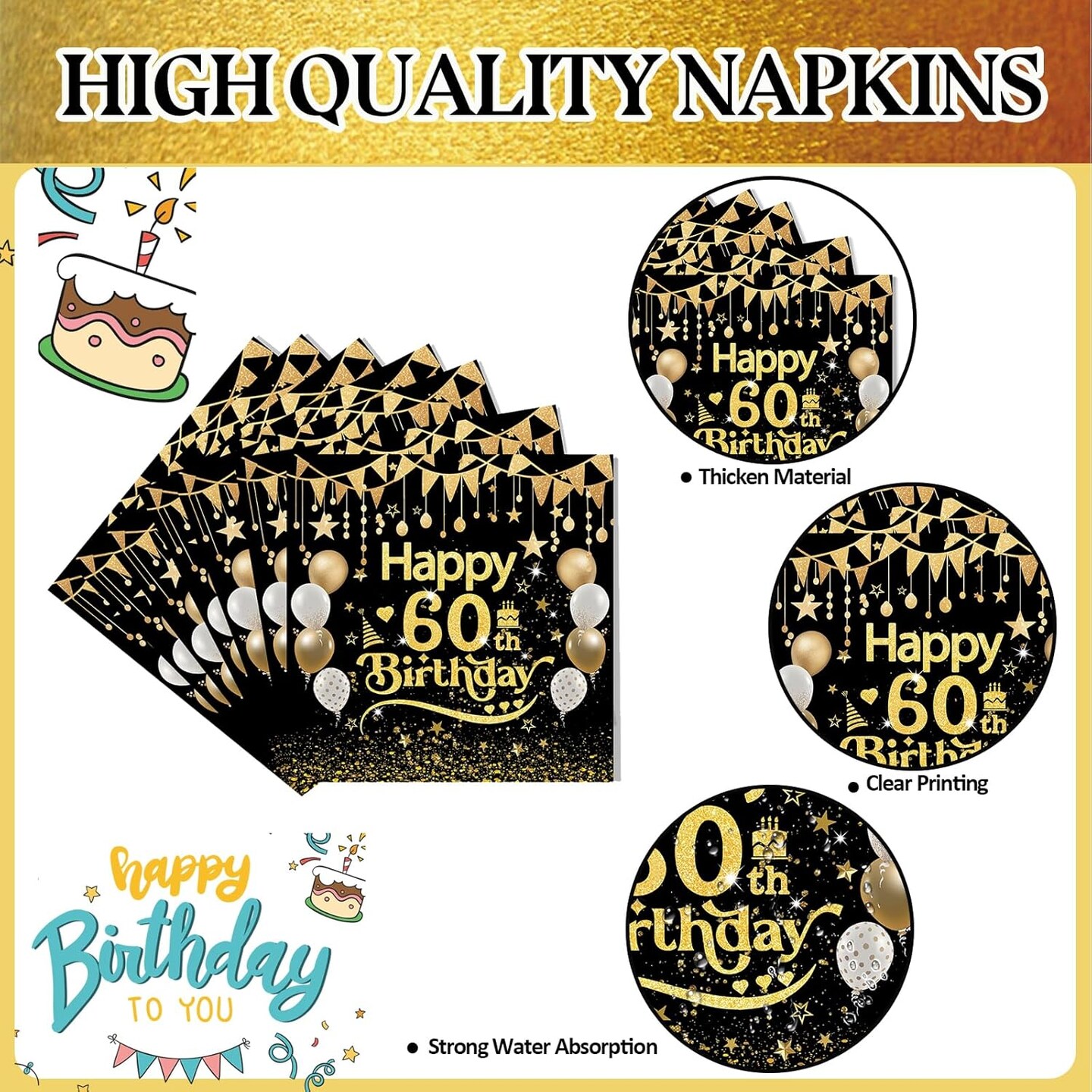 96Pcs 60th Happy Birthday Tableware Set Black Gold Disposable Paper Plates and Napkins with Forks Back in 1965 Birthday Party Decorations Supplies for Men Women, Serve 24