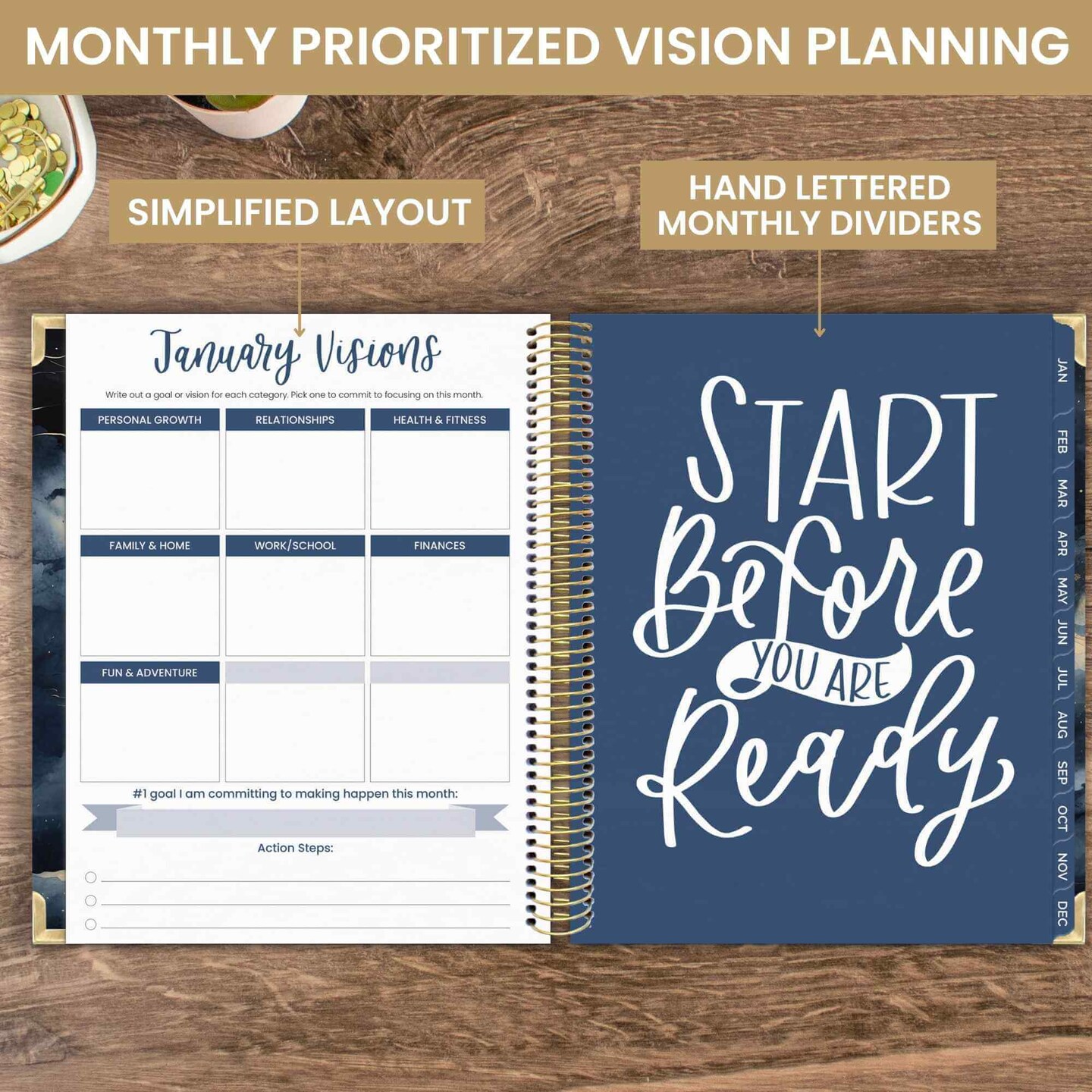 bloom daily planners 2025 Vision Planner, 7.5" x 9", Midnight Sky
