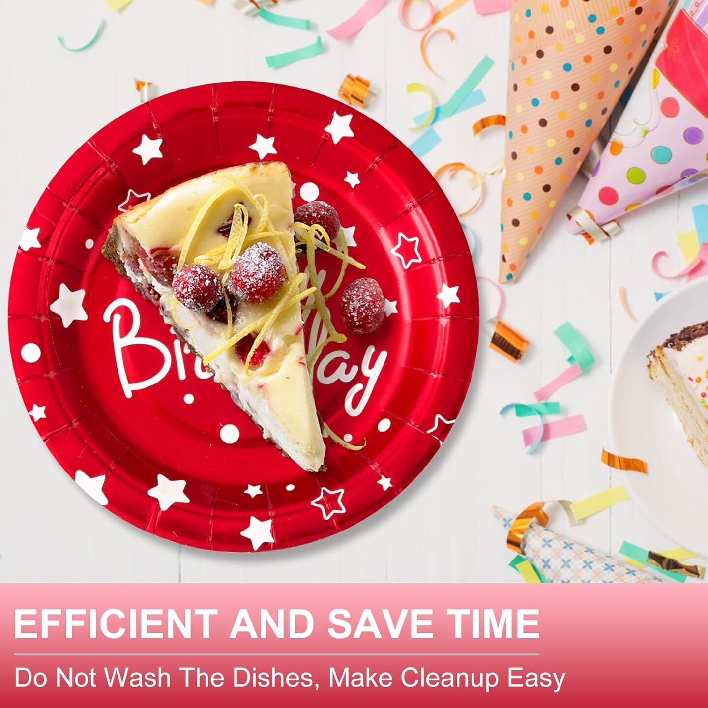 Party Paper Plates, Red Polka Dots - 7inch, 50pcs, Foil, Perfect for Birthday Celebrations