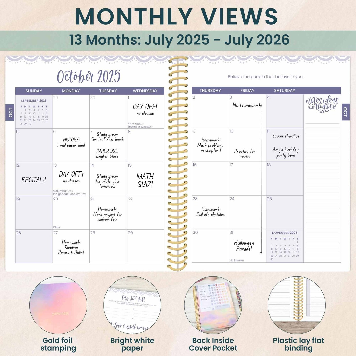 bloom daily planners 2025-26 Academic Soft Cover Daisy Student Planner, 7" x 9", Cotton Candy Clouds