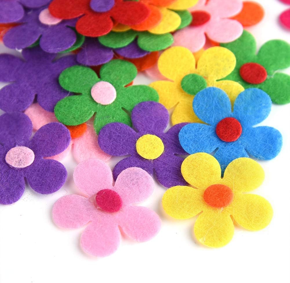 120 Pieces Summer Felt Flowers Fabric Flower Embellishments Assorted Colors for DIY Crafts