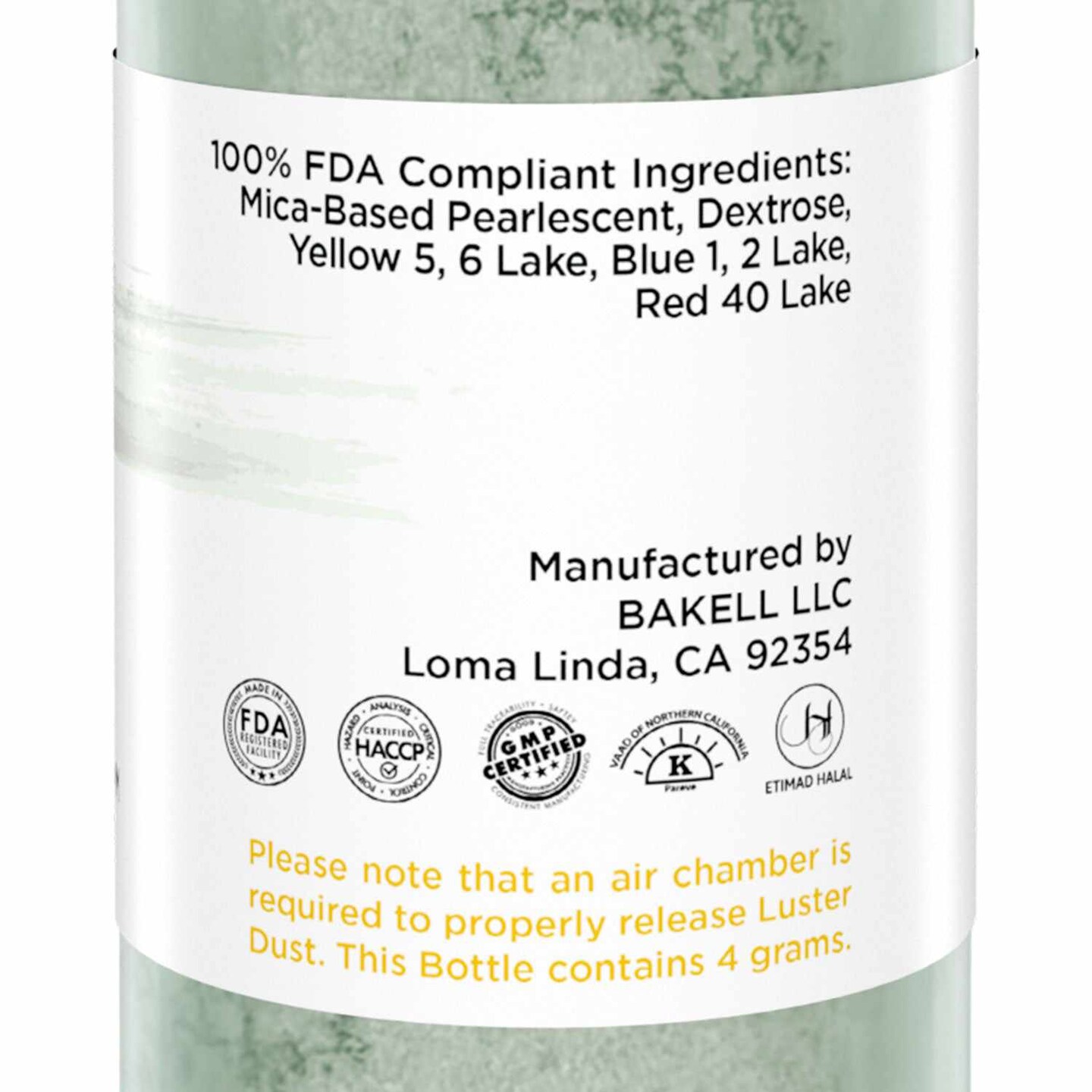 Bakell - Olive Green Luster Dust (4g, 1x Pump) Edible Vegan Dust & Paint for Baking, Desserts and Beverages