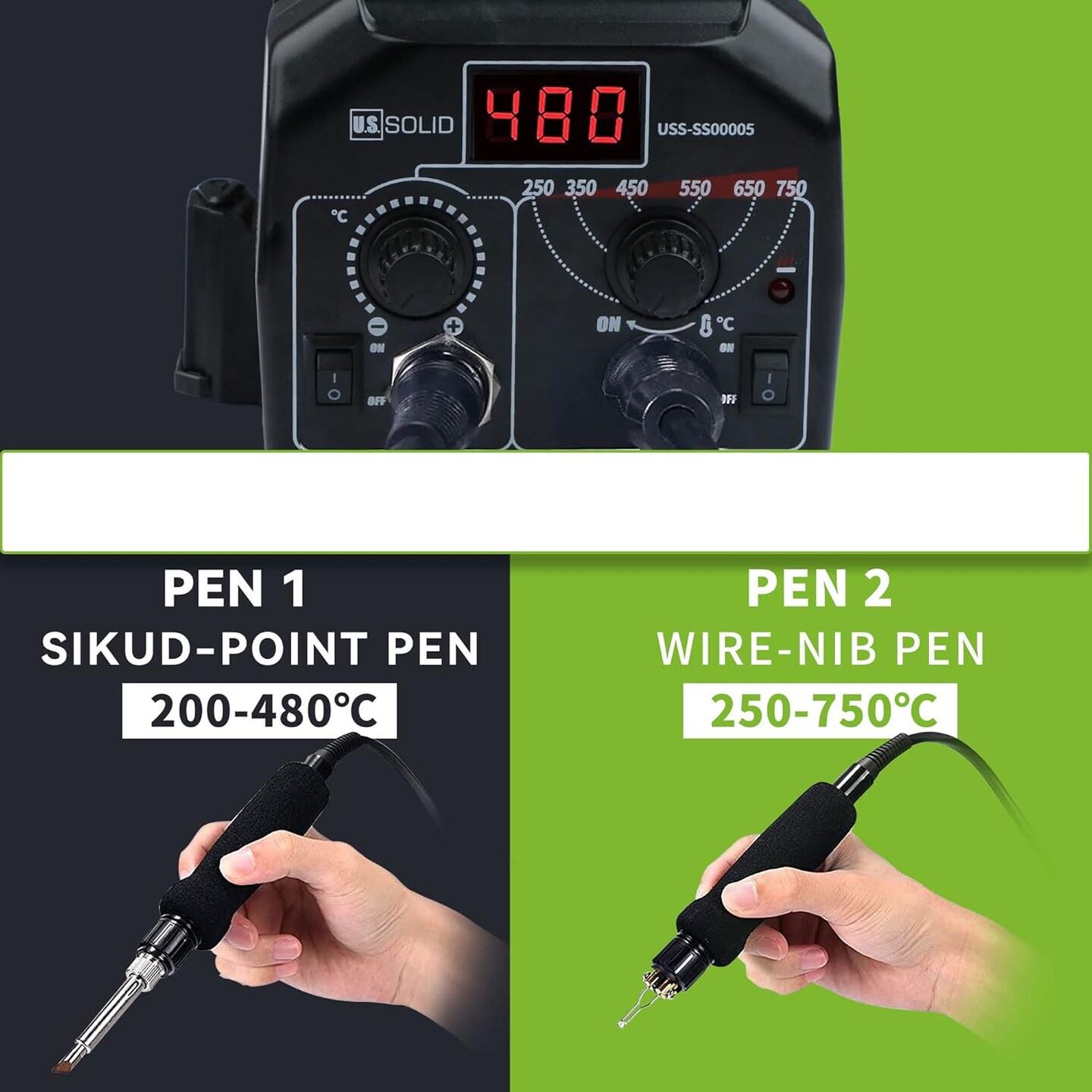 Wood Burning Kit Tool Station Dual Pyrography Pen Burner for Adults 2-in-1 Solid-Point 200&#x2109;~480&#x2109; w/Temp Display and Wire-Nib 250&#x2109;~750&#x2109; with Various Accessories