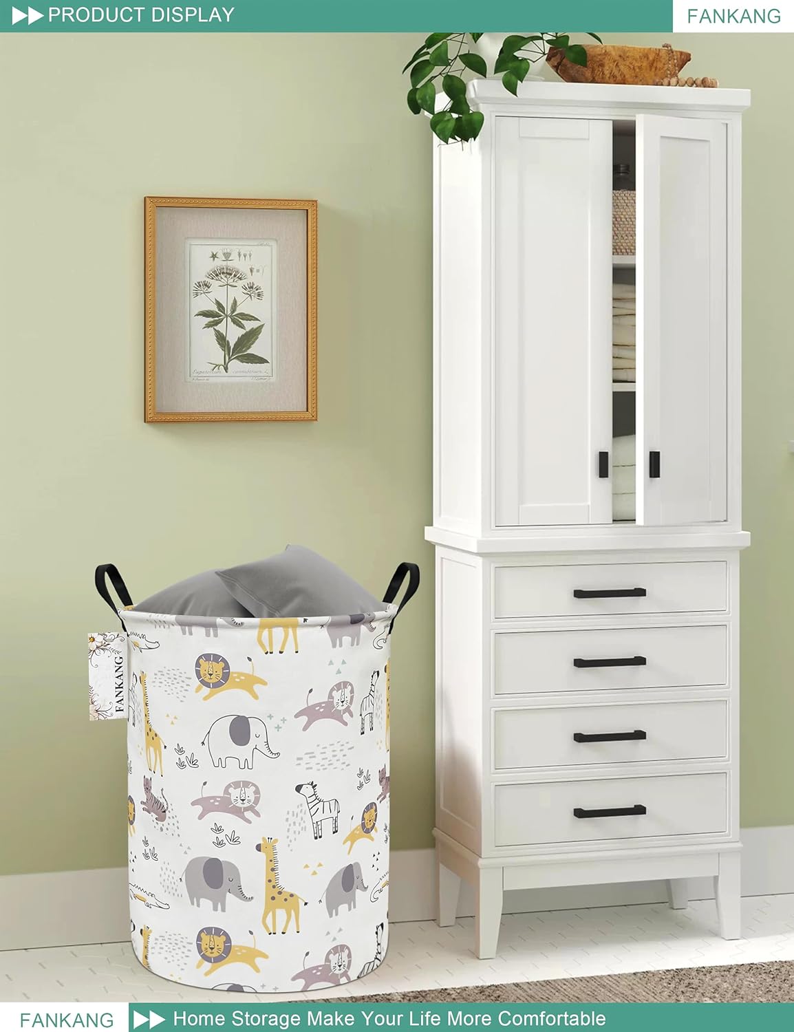 Summer Storage Basket, Nursery Hamper Canvas Laundry Basket Foldable with Waterproof PE Coating Large Storage Baskets for Kids Boys and Girls, Office, Bedroom, Clothes,Toys(Lovely Animals )