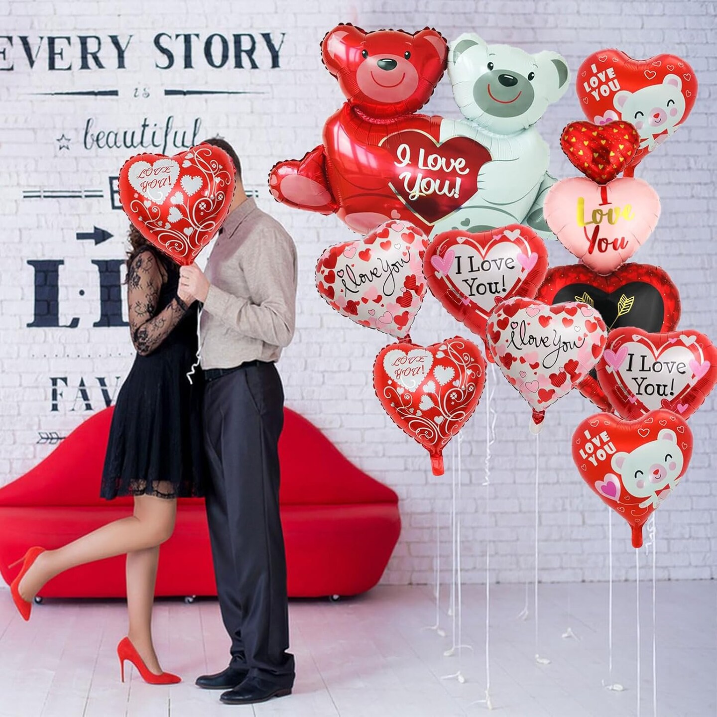 10-Pack I Love You Red Heart Mylar Balloons – Valentine’s Day, Anniversary & Wedding Decor