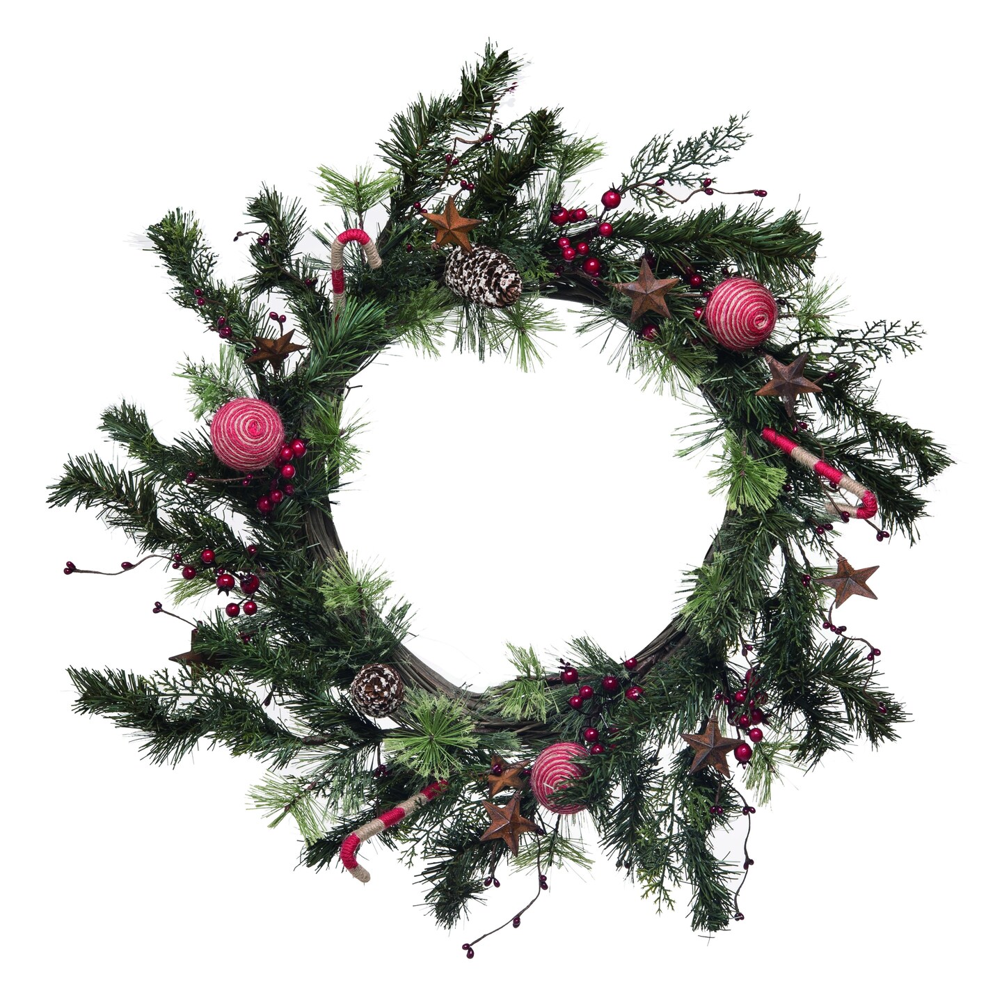 Transpac Wood 24 in. Multicolor Christmas Twig Bauble Wreath