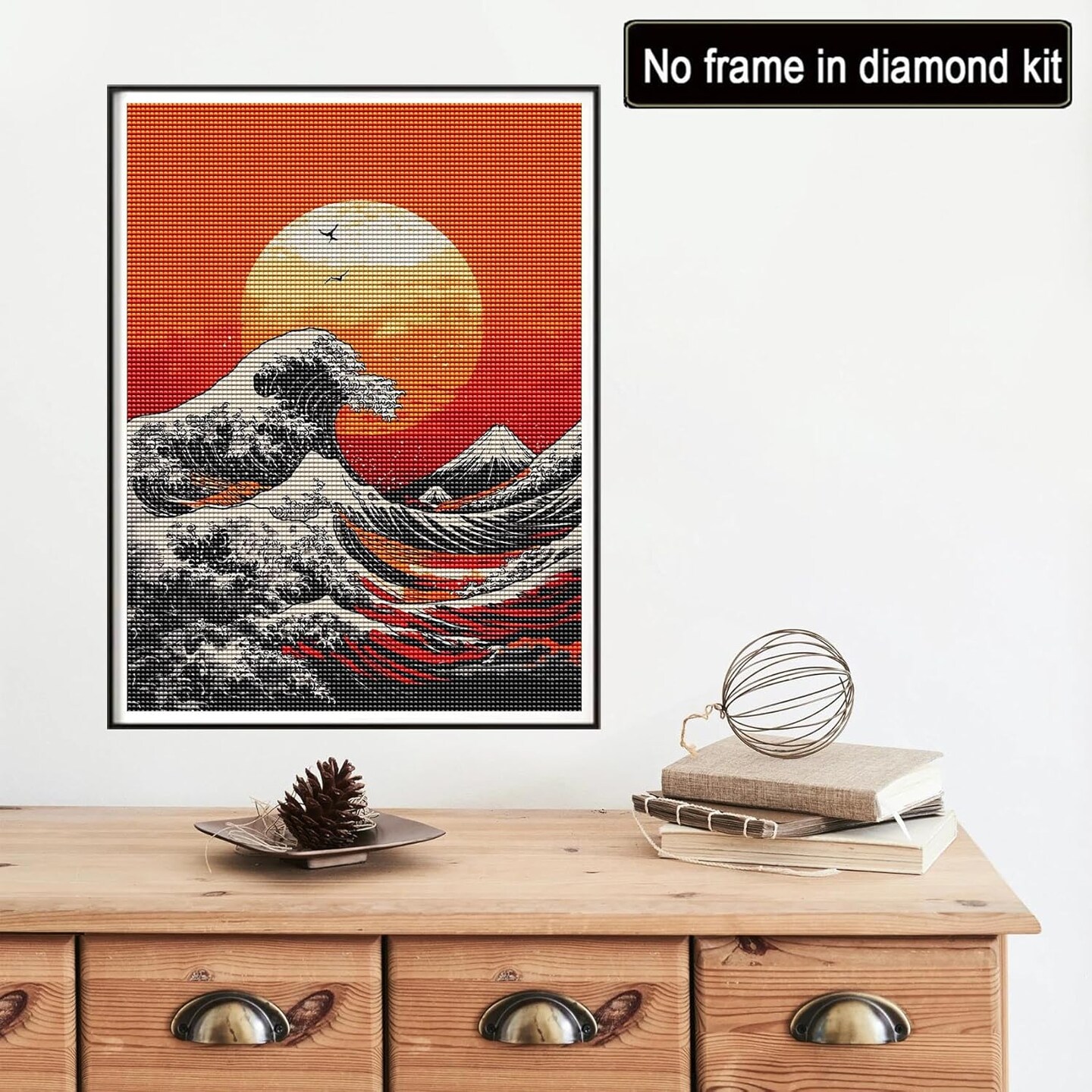 DIY Diamond Art Kits for Adults Sunset Waves, Full Drill Round Rhinestone Diamond Painting Kits for Adults, Cross Stitch Embroidery Canvas