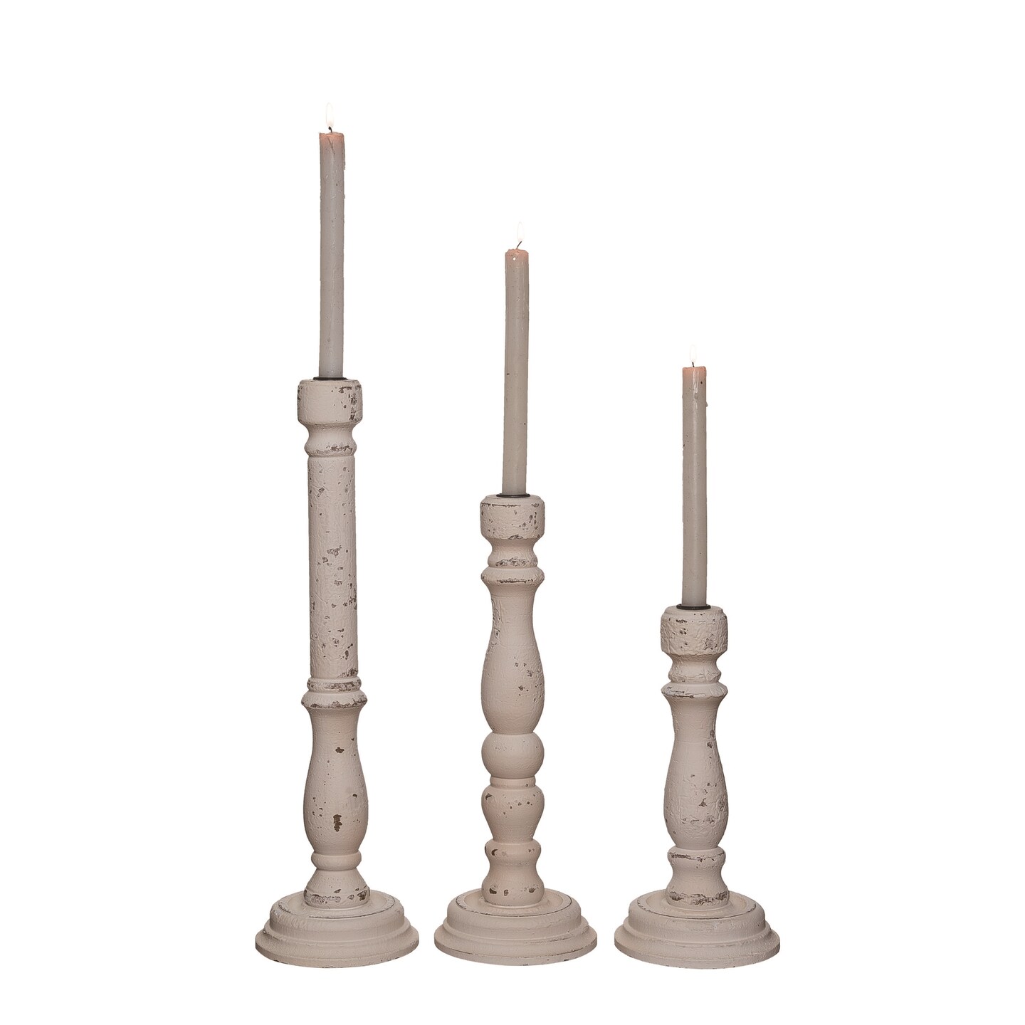 White Harvest Vintage Style Candle Sticks Set of 3 Wooden Holders