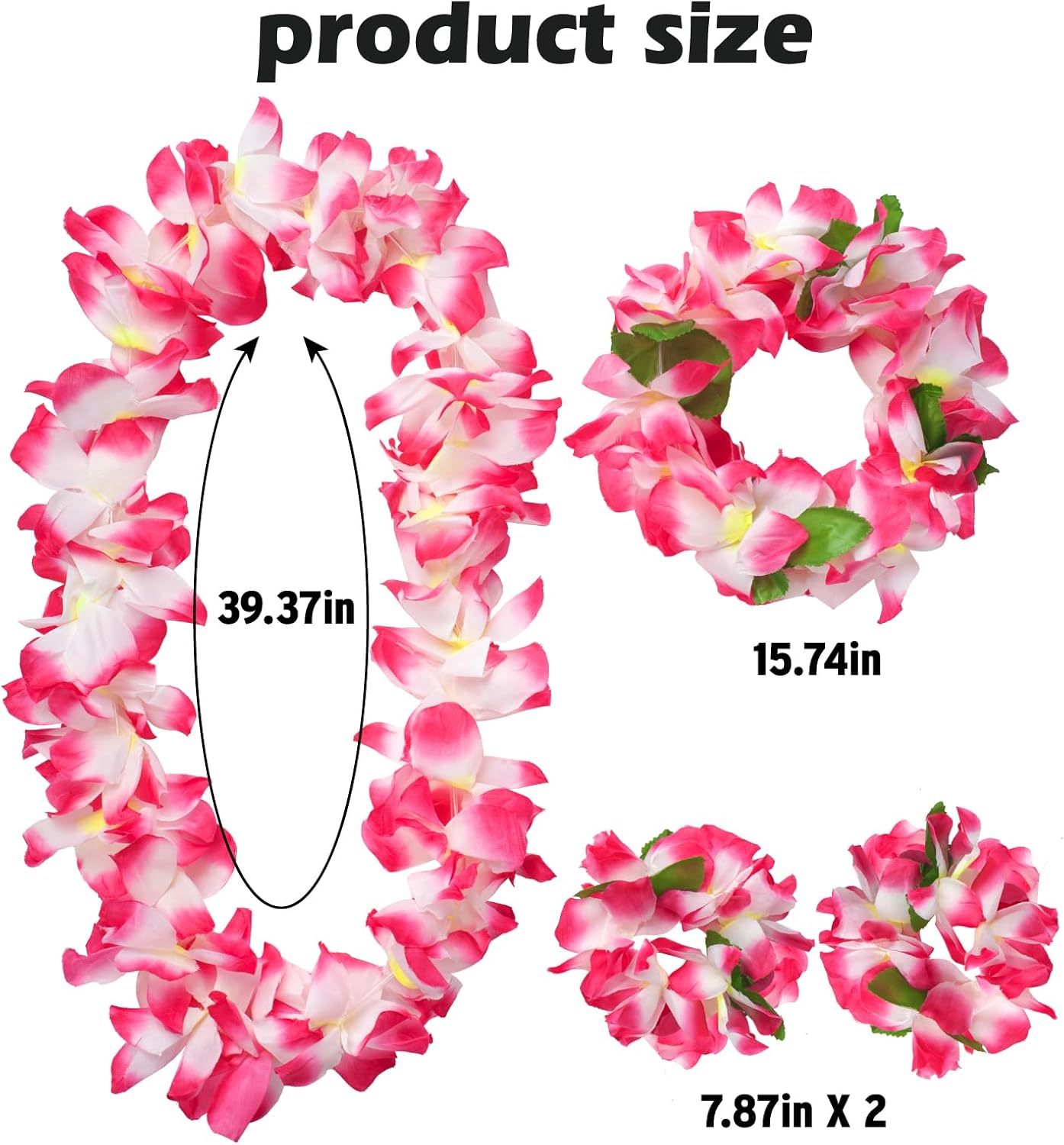 Hawaiian Leis Luau Party Wreath Set - Flower Necklace Headband and Bracelets, Great for Beach Wedding Birthday Holiday Hawaii Theme Party Activity Graduation Decoration (Pink)