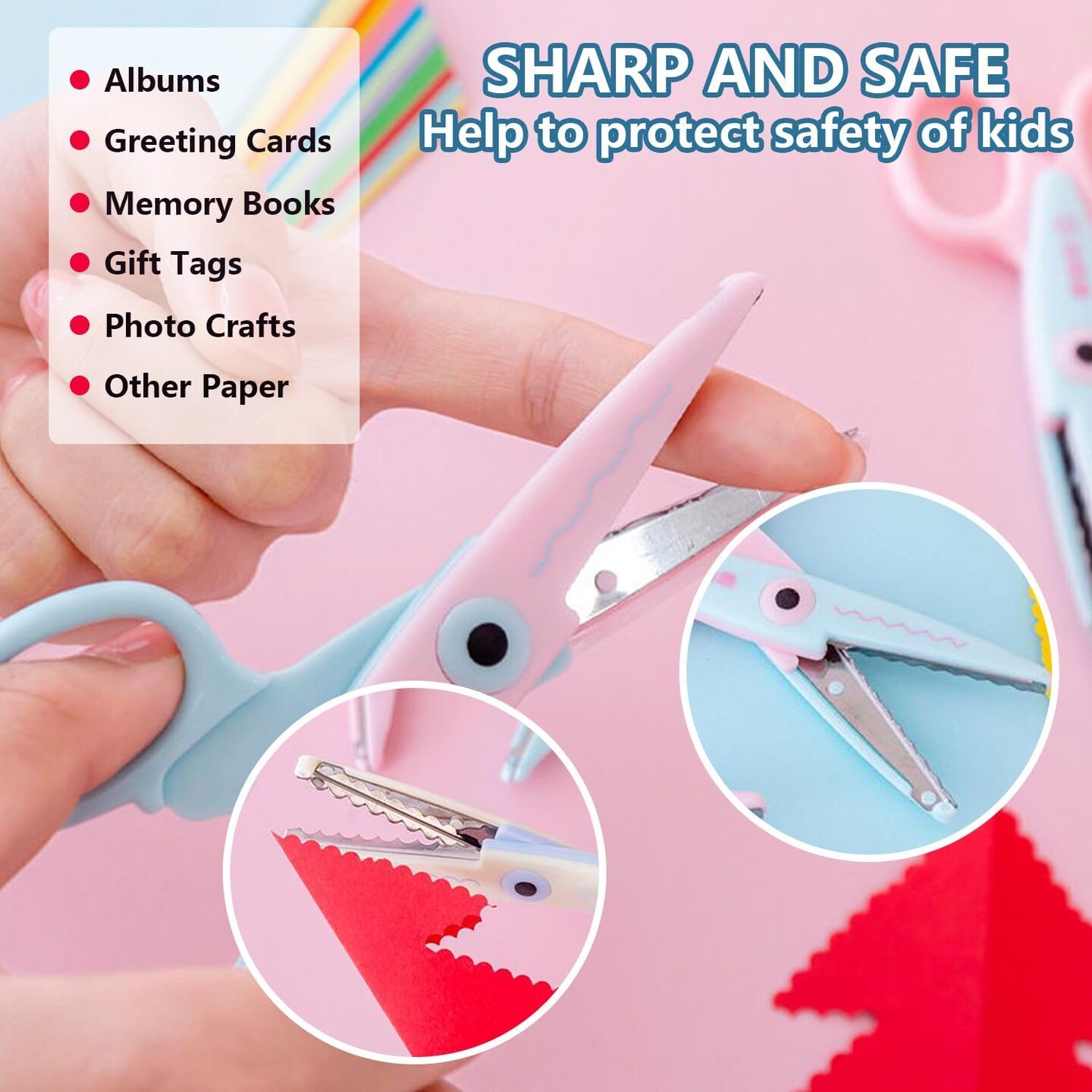 Decorative Pattern Edge Craft Scissors (2-Pack), Pink, Stainless Steel, Ambidextrous, Suitable for Fun DIY Scrapbooking Crafting Projects for Kids & Adults