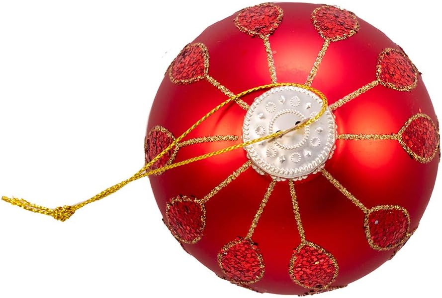 80MM Glitter Pattern Glass Ball, 6 Piece Box Ornament, red, Gold, 6 Count for Christmas