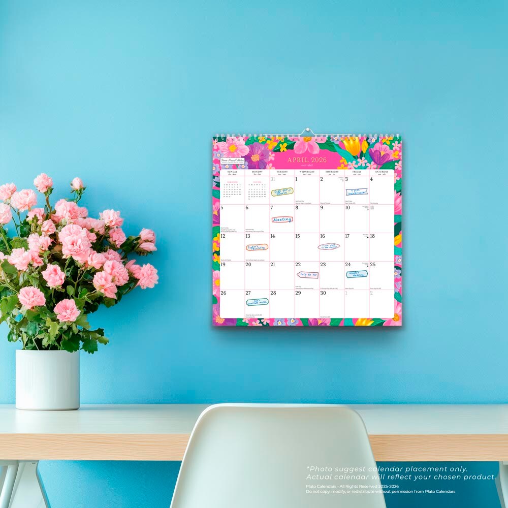 Bonnie Marcus OFFICIAL | 2026 12 x 12 Inch (Hanging) 18 Months Monthly Square Wire-O Calendar | Sticker Sheet | July 2025 - December 2026