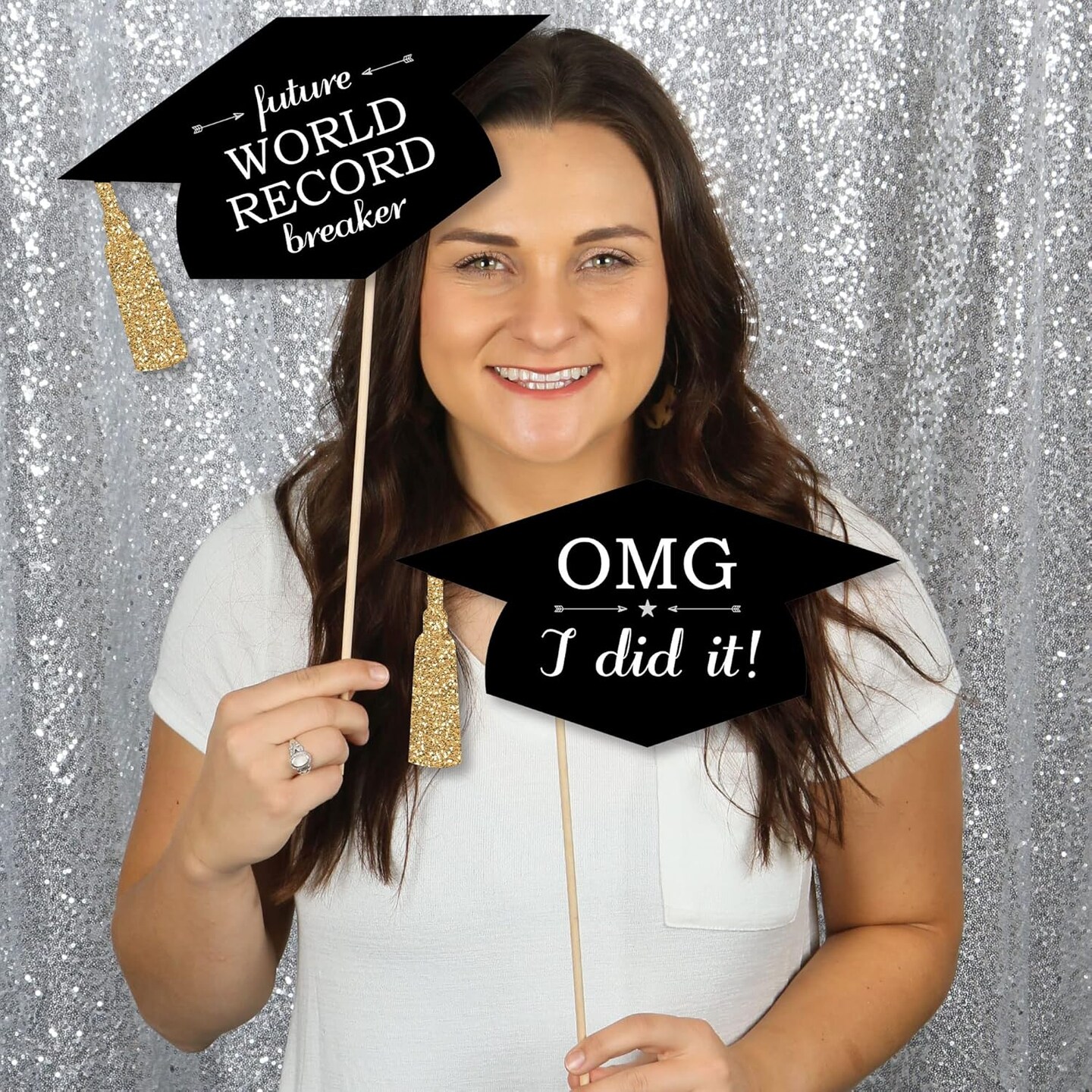 Hilarious Graduation Caps - Gold - Graduation Photo Booth Prop Kit - 20 Count