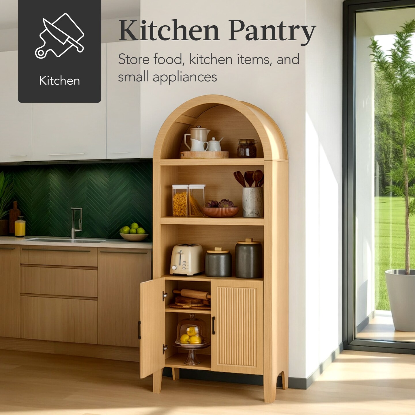 Best Choice Products 72in Tall Arched 5-Tier Bookshelf Storage Cabinet w/ Adjustable Shelves