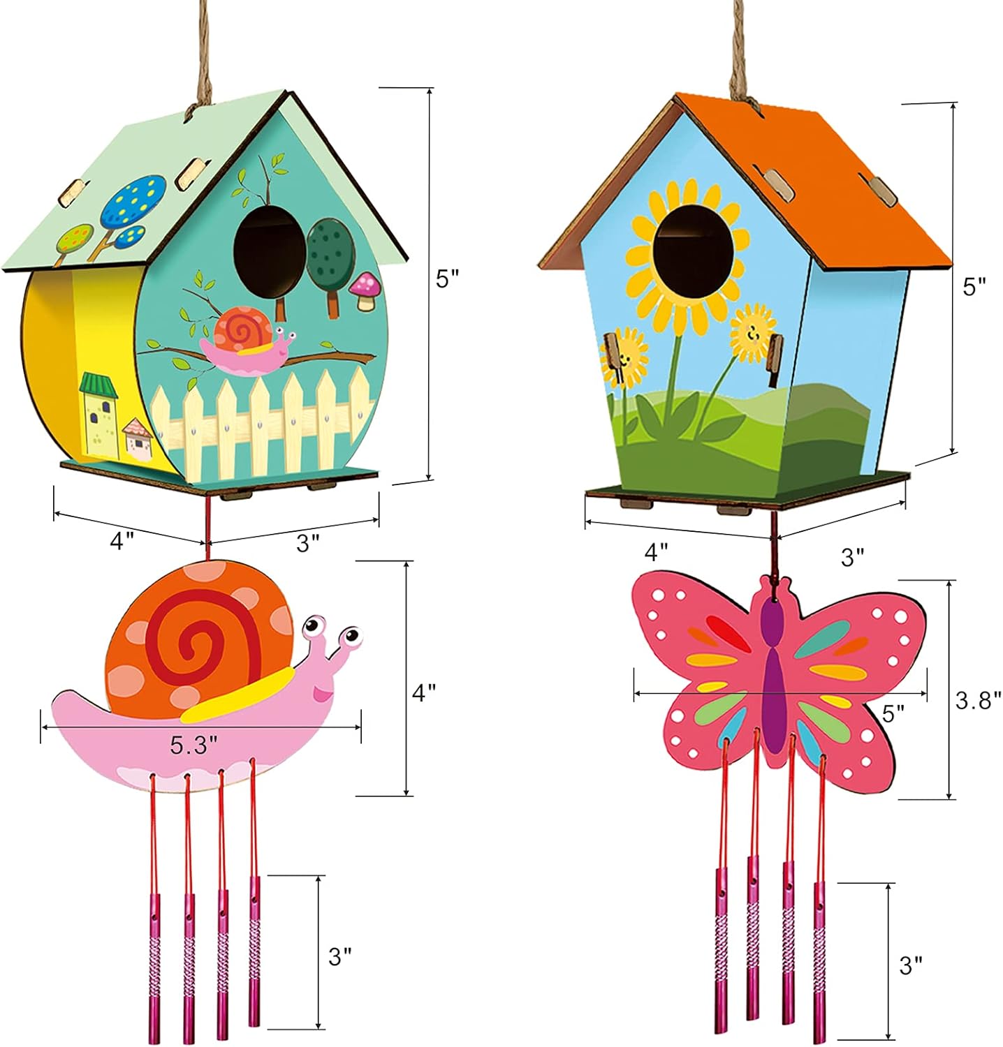 4 Pack Summer DIY Bird House Wind Chime Kits for Children to Build and Paint, Wooden Arts and Crafts for Kids Girls Boys Toddlers Ages 8-12 4-6 6-8