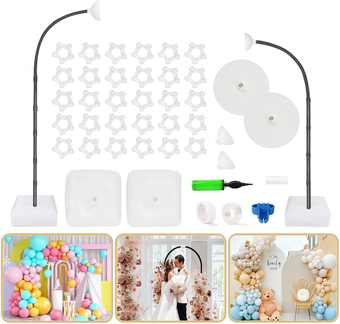 Balloon Arch Kit with Bending Frame & Floor Stand – Half Arch Garland for Wedding, Baby Shower & Graduation Decor