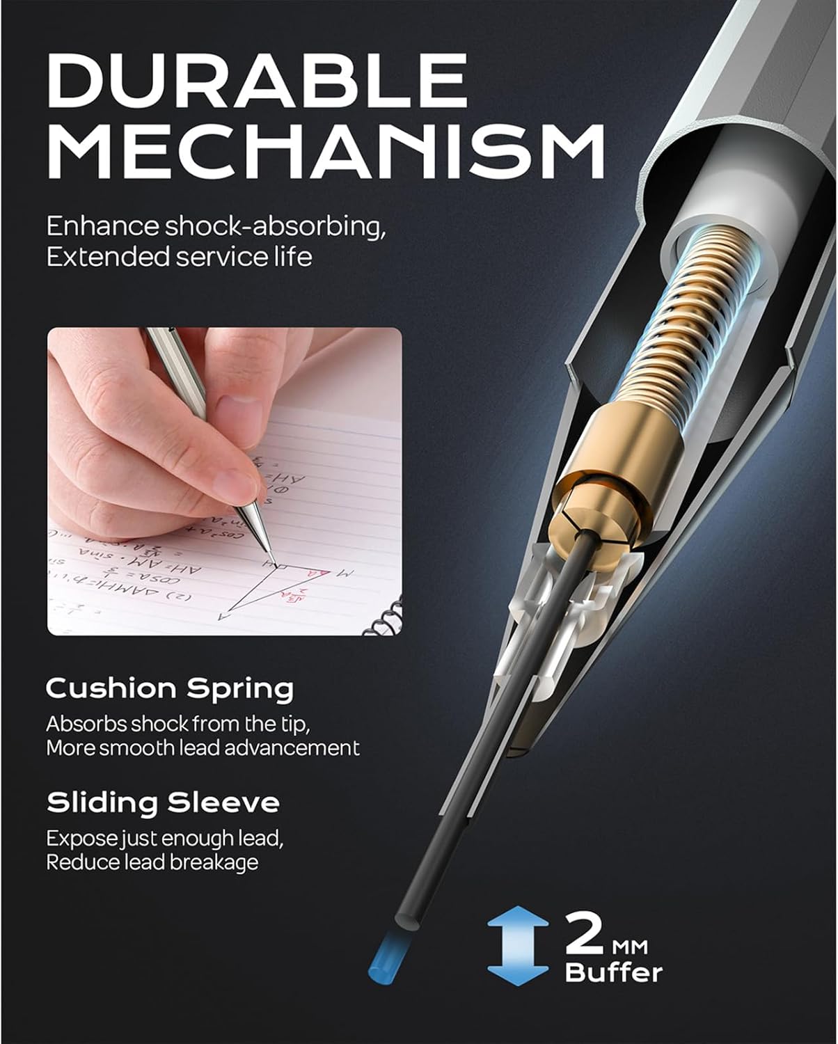 2 PCS 0.7 mm Metal Mechanical Pencils Set, Drafting Pencil for Artist Writing, Sketching, Drawing, with 4 Tubes HB Lead Refill & Erasers, Erasers Refills & Storage Case