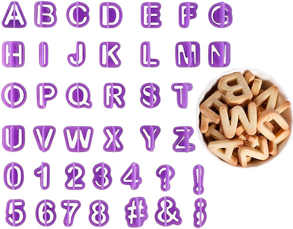 Alphabet &#x26; Number Fondant Cutter Set Purple Mini Molds 40 Pieces