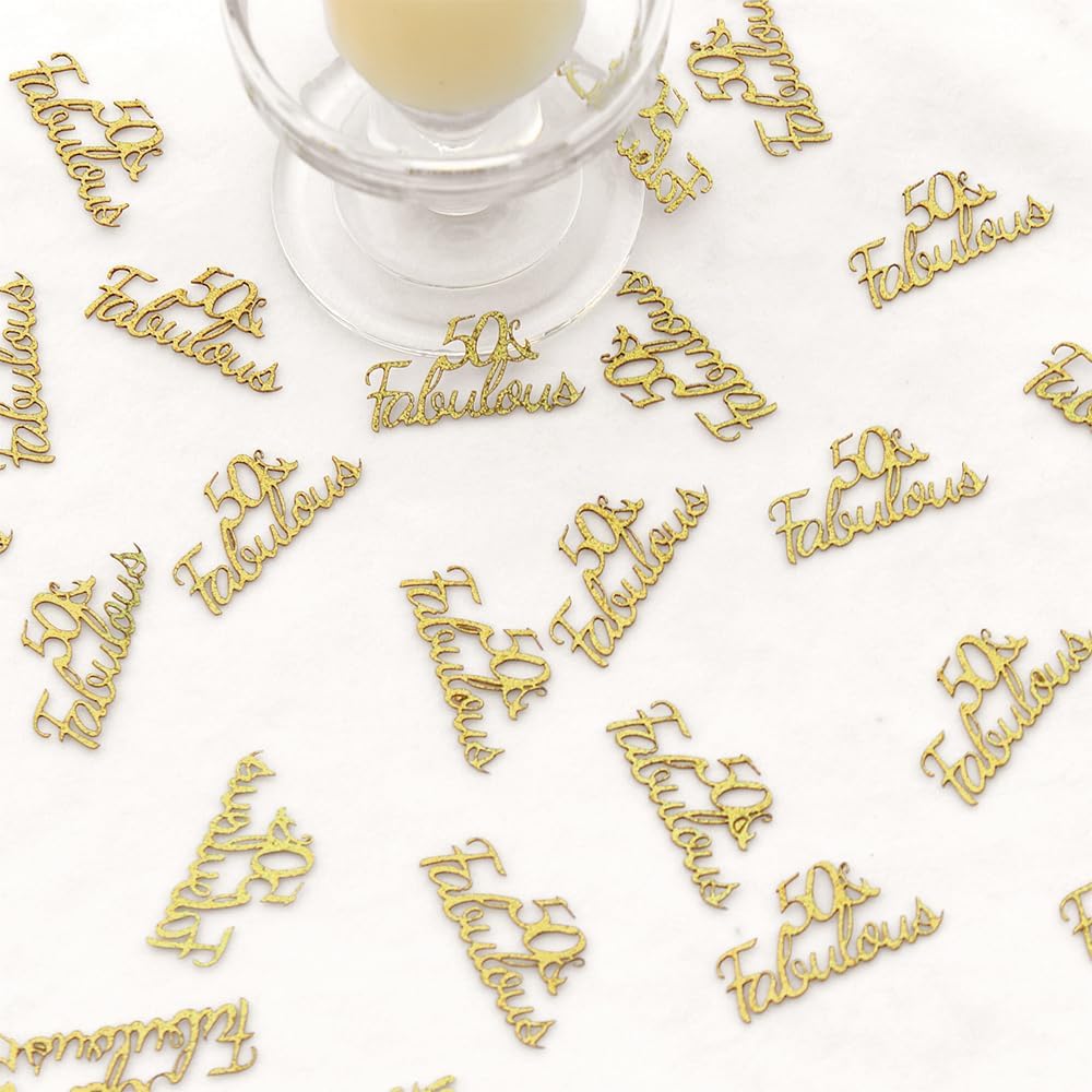 100PCS Gold “50 & Fabulous” Confetti – Table Scatter for Birthday & Anniversary