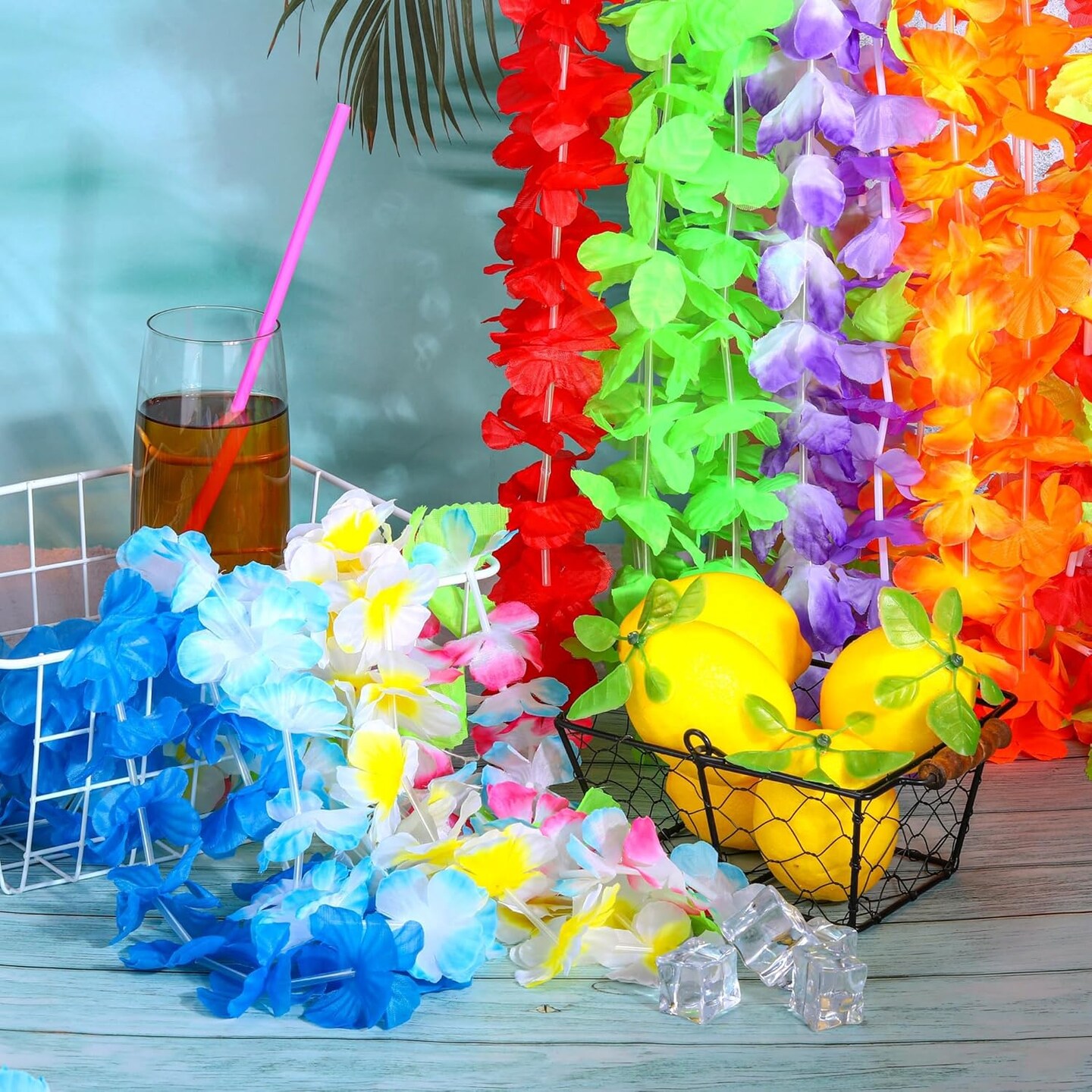24 Pieces Hawaiian Leis Tropical Flower Necklace Hawaiian Colorful Garland Party Decorations