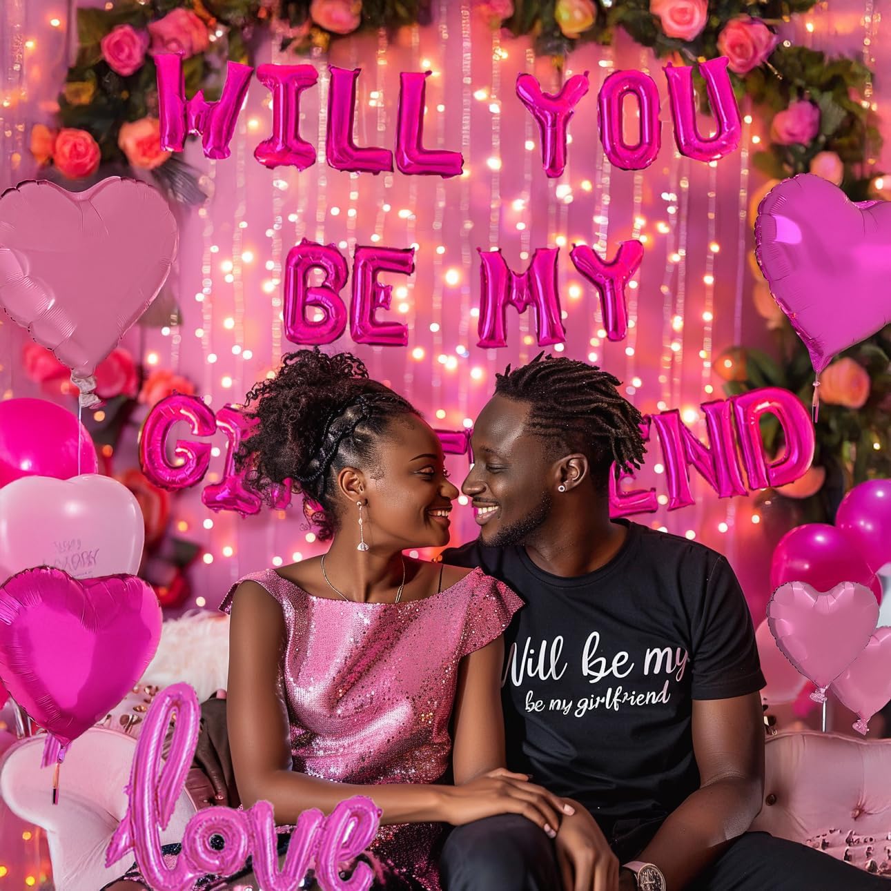Will You Be My Girlfriend Balloons 60pcs pink hot pink and white balloon kit Include 18 Inch Heart Shaped Balloons and 1000 Pink Artificial Rose Petals Romantic Decoration Kit for Valentines Party