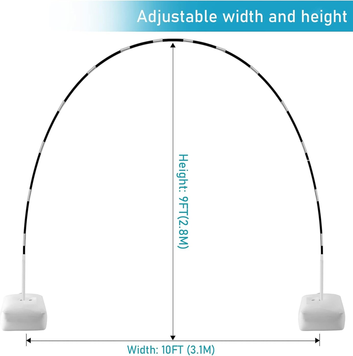 10FT x 9FT Adjustable Balloon Arch Kit – Stand with Water Base, Clips & Pump for Parties