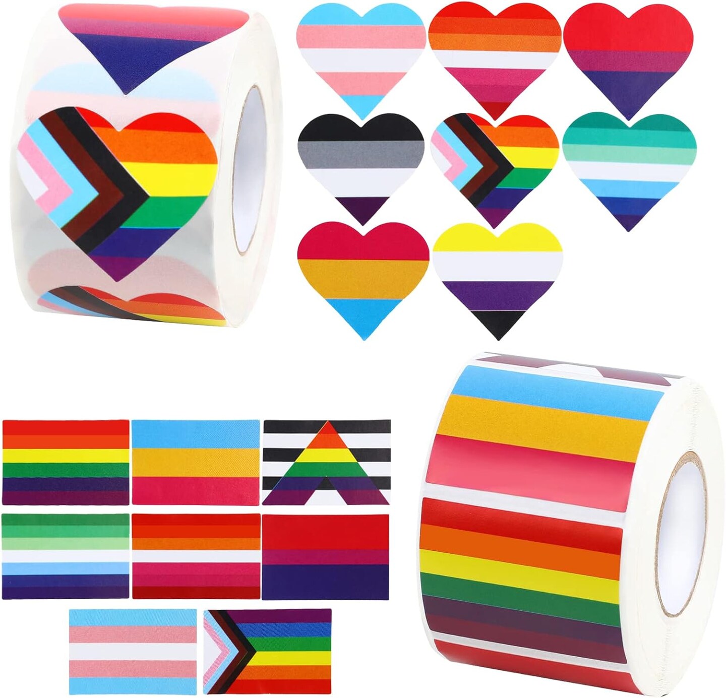 2 Rolls 1000 PCS Rainbow Pride Stickers – LGBTQ Heart Flag Stickers for Pride Month