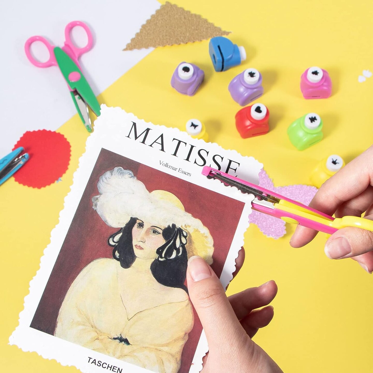 Craft Punch and Creative Scissors, 16pcs Craft Scissors Decorative Edge Set for School Kids Adults, Decorative Edge Scissors Perfect for Scrapbooking, Crafts, School Work, DIY Photos Album