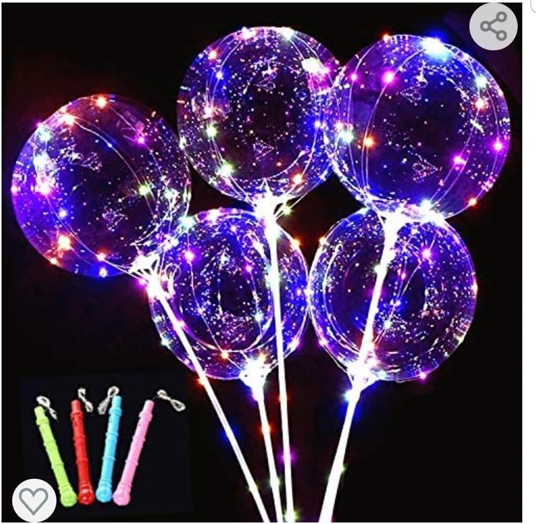10 Pack LED Bobo Balloons with Stick and Pump,Transparent LED Light Up Balloons,with String Lights for Party Birthday Wedding Festival Decorations (Colorful) (Multicolor)