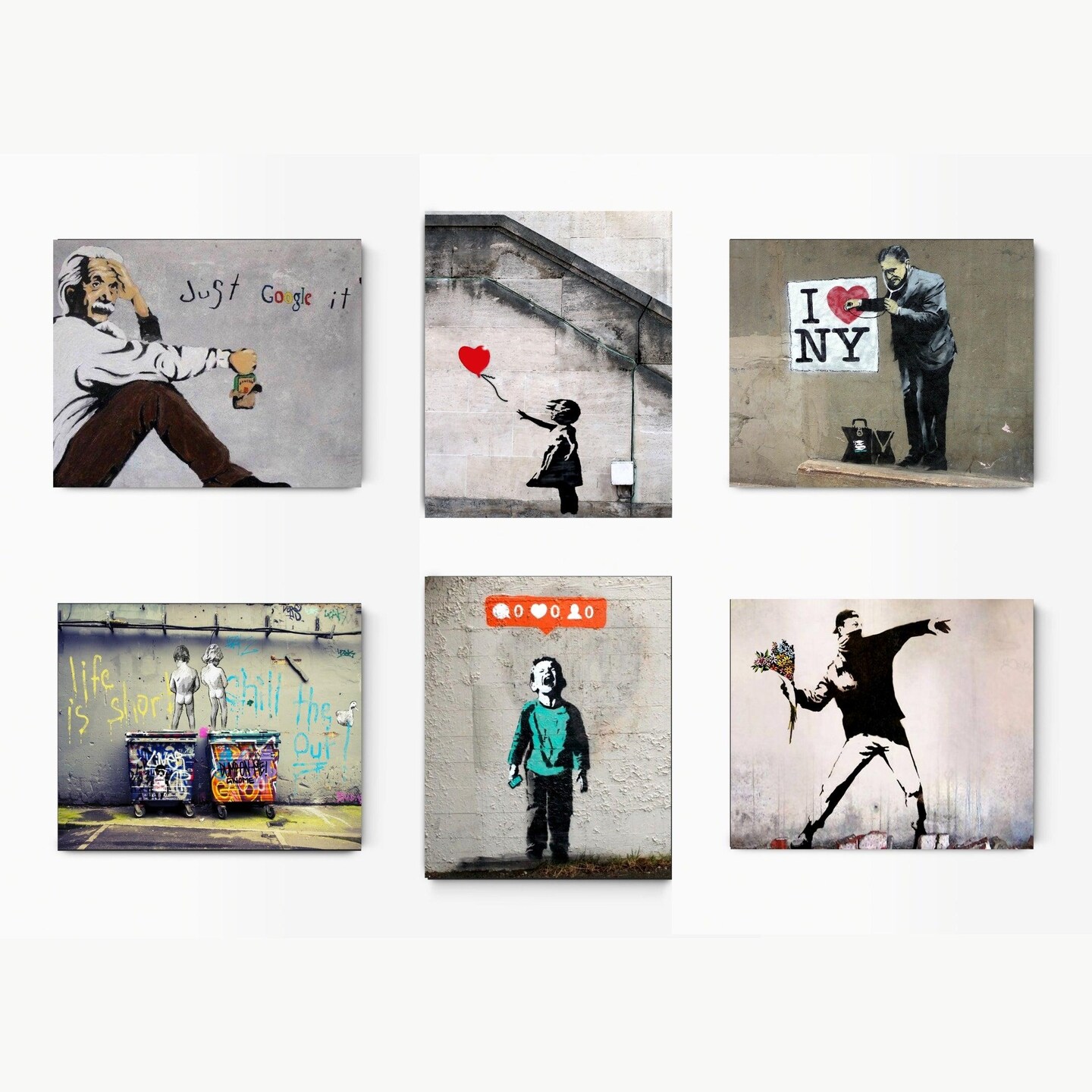 Banksy Street Graffiti Art Set of 6 framed art Classic Framed Canvas prints