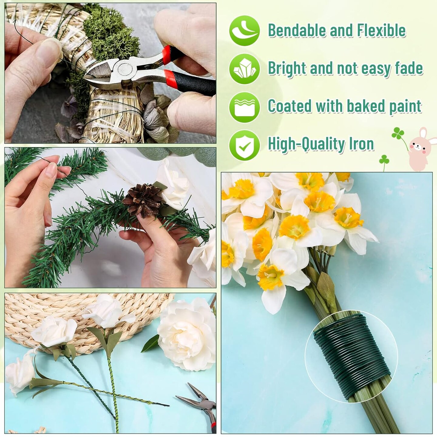 Floral Wire 22 Gauge Flower Wire for Craft, 200 Yards Green Flexible Paddle Florist Wire for Flower, Green Florist Wire Christmas Wreaths Tree, Garland Floral Flower Arrangements, and Wreath Frame