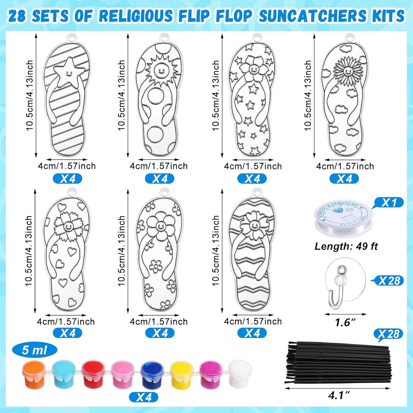 28 Sets Flip Flop Suncatchers Craft Kits for Kids Summer Window Paint Art Ornaments Crafts Flip Flop DIY Decor