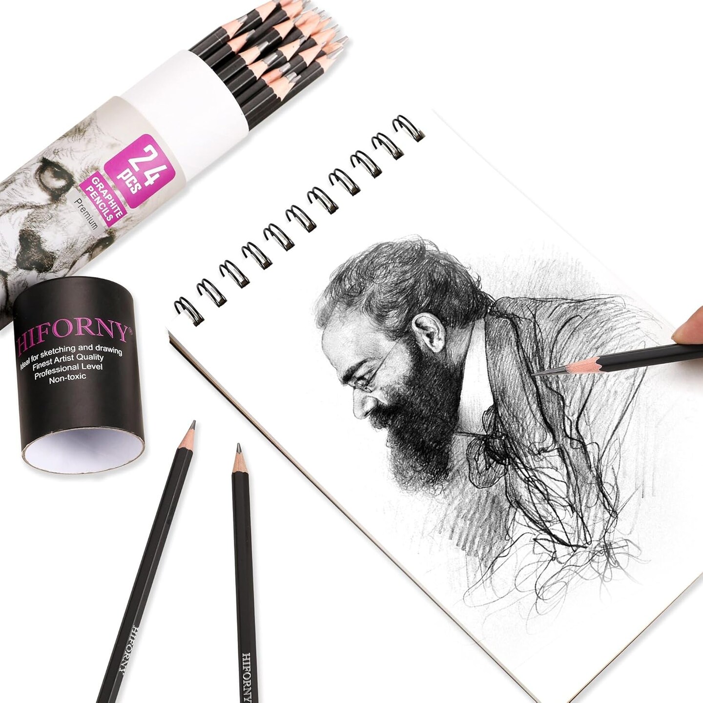 24 Pieces Graphite Sketching Pencil Set - Graphite Pencils(14B - 5H),Sketch Pencils,Drawing Pencils,Drafting Pencils,Art Pencils with 19 Grades - Ideal for Beginners & Artists