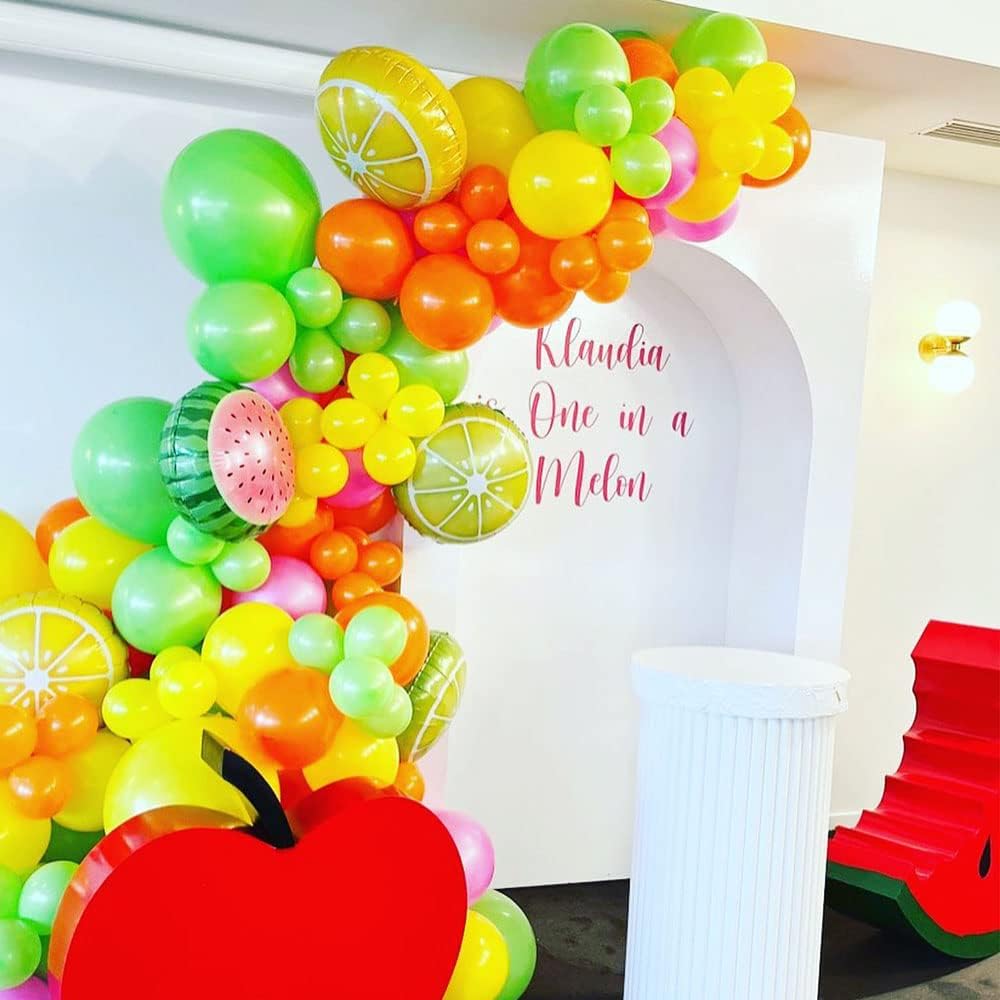 149pcs Fruit Balloon Garland Arch Kit Pink Yellow Green Balloons with Mixed Waterlemon Pineapple Mylar Foil Balloons for Twotti Fruity Party Decorations 2nd Birthday Party Summer Supplies