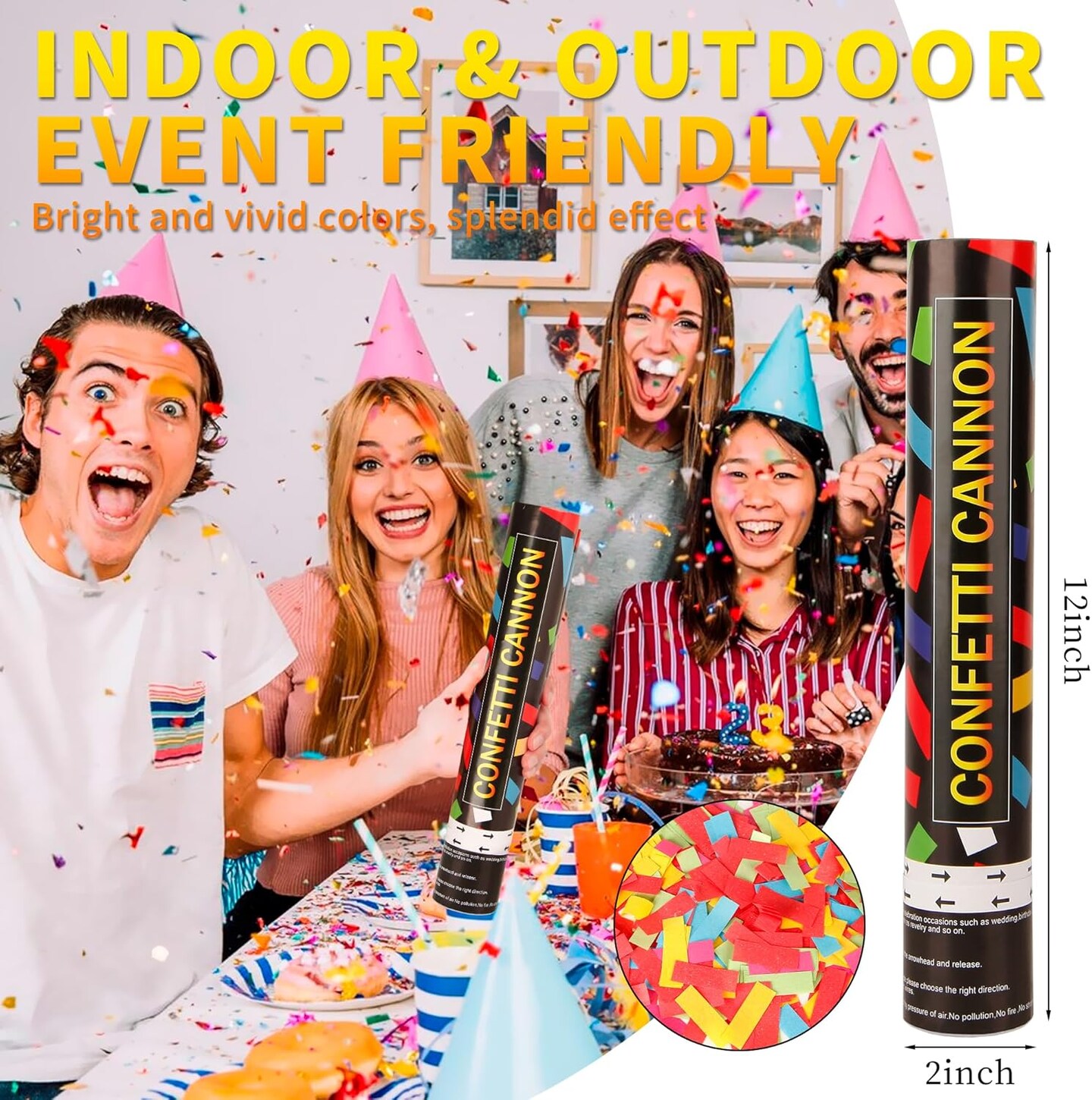6PCS 12" Multicolor Confetti Cannons – Biodegradable Party Poppers
