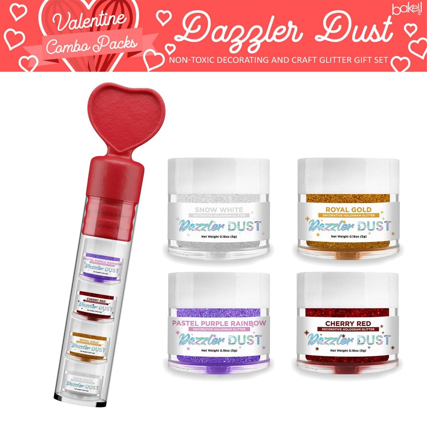 Valentine's Day Collection Decorative Glitter Heart Gift Pack (4 PC Set)