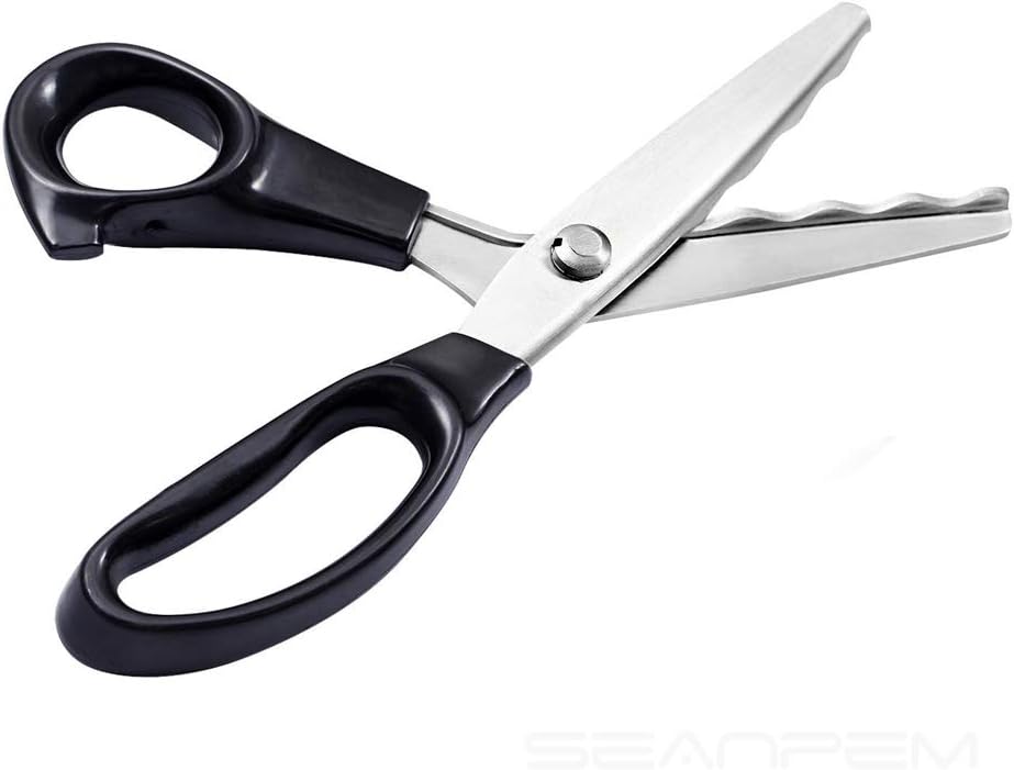 Fabric Pinking Shears Craft Scissors&#xFF0C;Serrated Scalloped stainless Steel Handled Professional Sewing black Scissors, Scissors for Leather, Tailoring, Paper Crafts Hand shears etc. (Scalloped18mm)