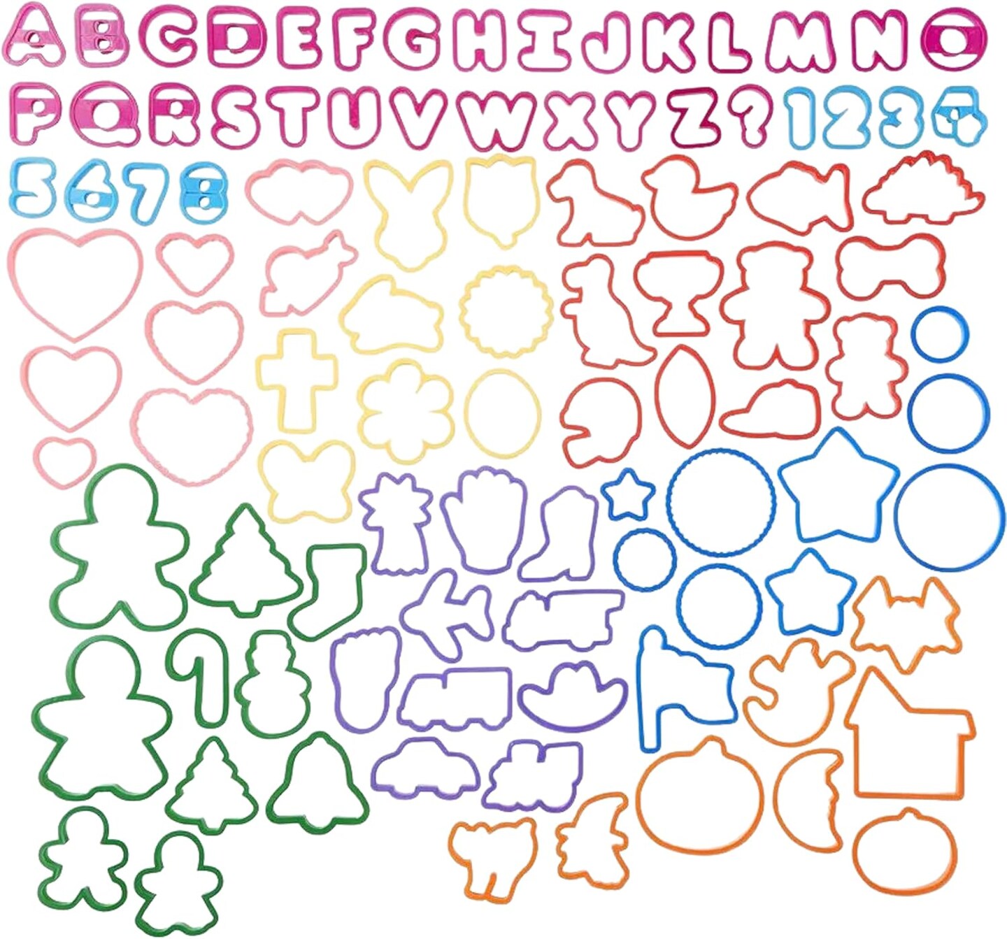 Plastic Cookie Cutter Set Alphabet, Numbers &#x26; Holiday Shapes 108 Pieces