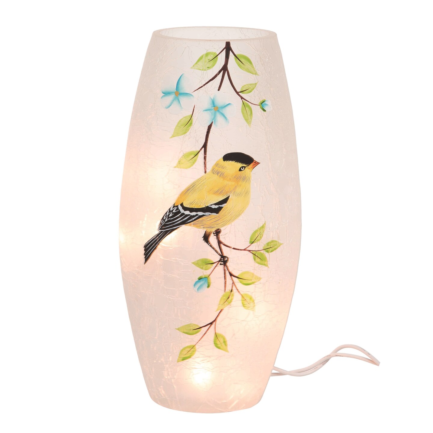Transpac Crackle Glass 9 in. Multicolor Spring LED Goldfinch Vase