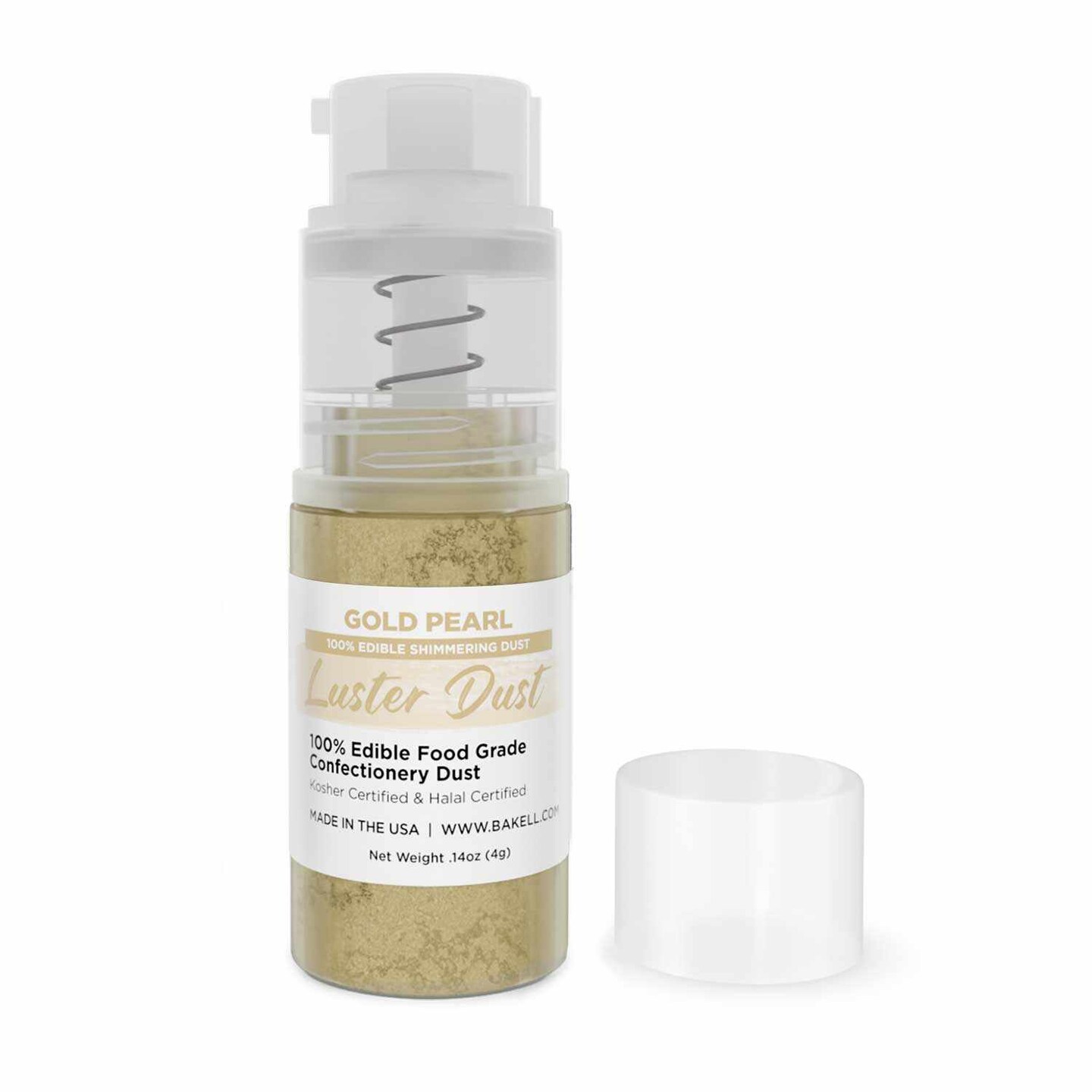 Bakell - Gold Pearl Luster Dust (4g, 1x Pump) Edible Vegan Dust & Paint for Baking, Desserts and Beverages