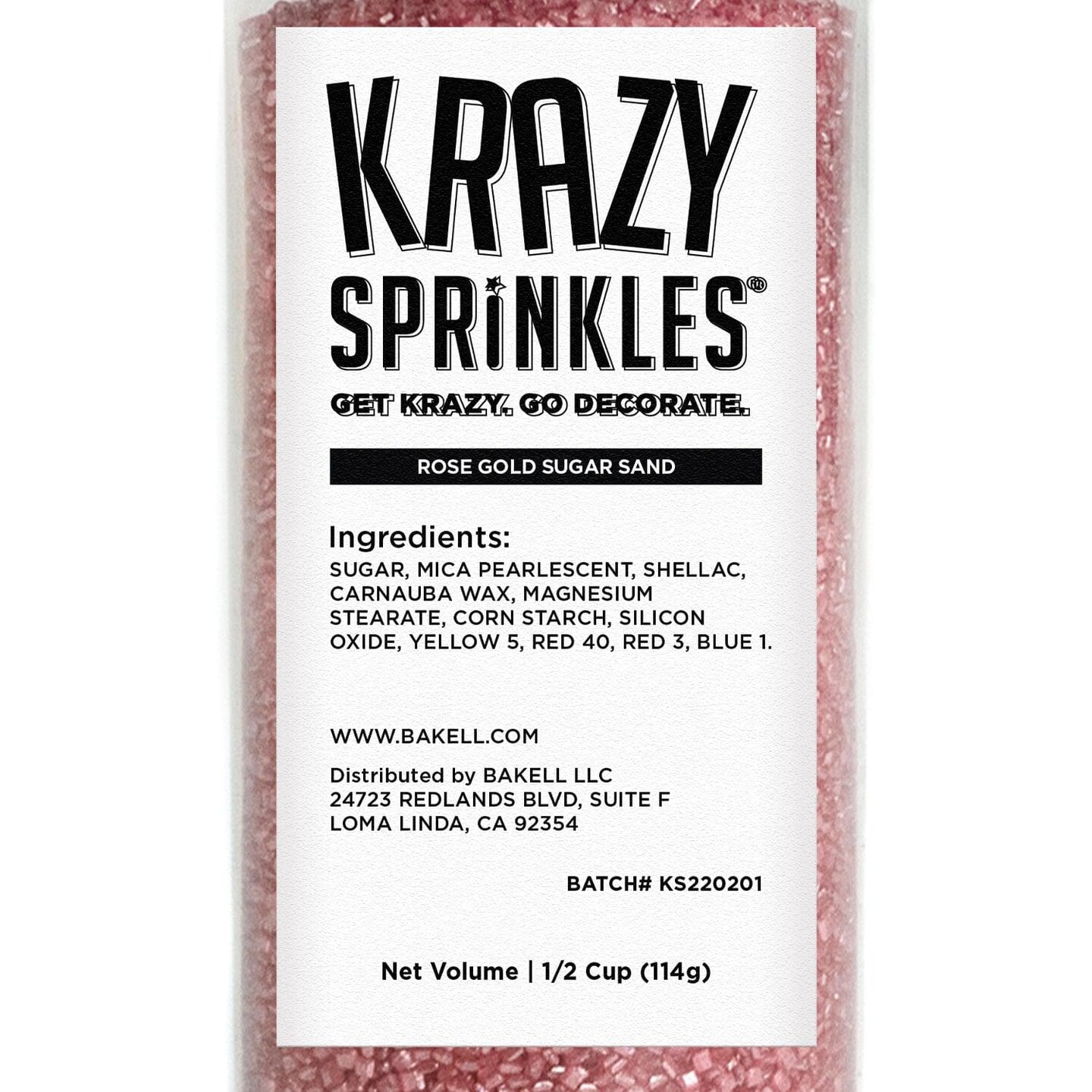 Krazy Sprinkles - Rose Gold Sugar Sand (1/2 Cup, 1x Jar) for Cakes, Ice Cream & Cookies