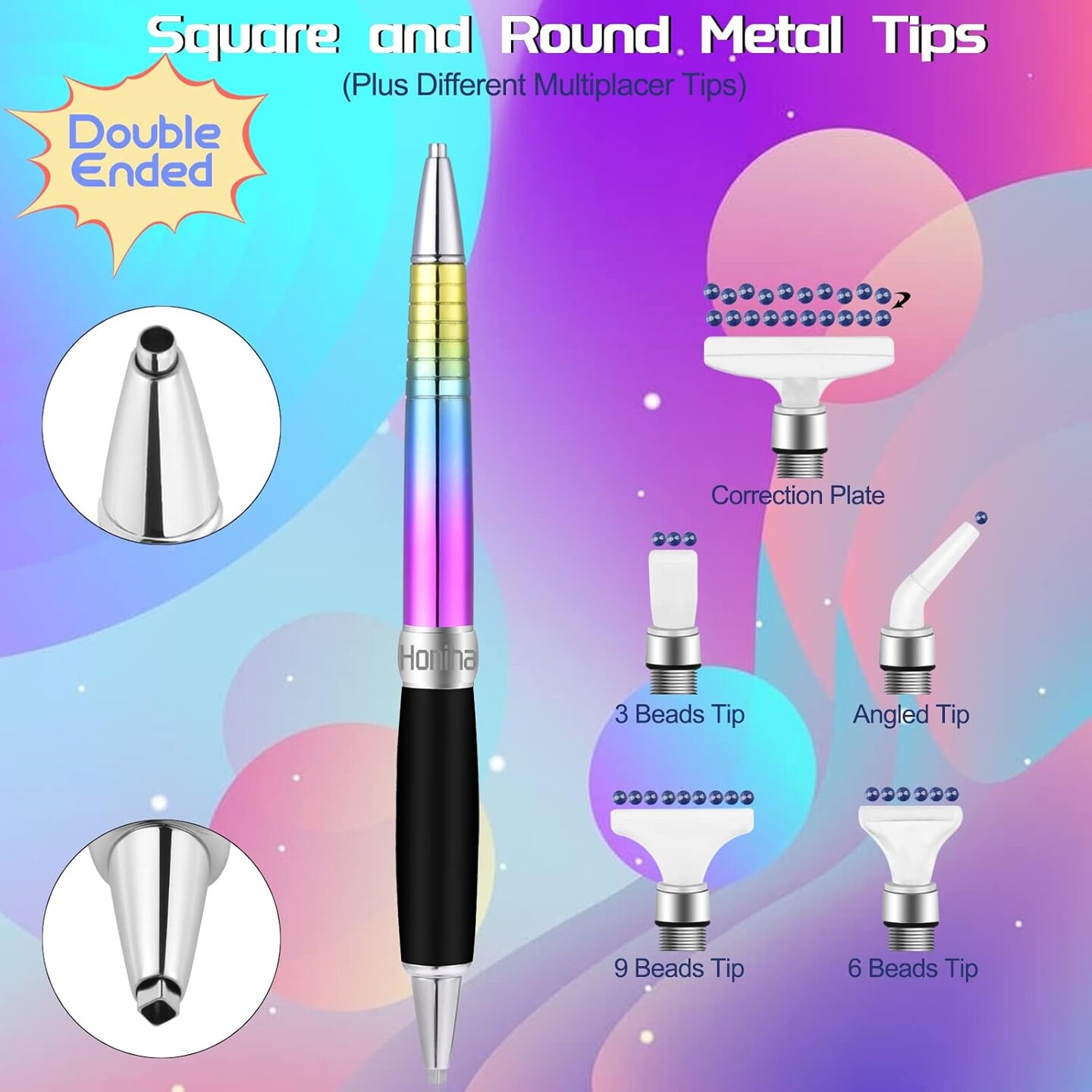 Square Diamond Painting Pen Set with Metal Tips, Round & Square Drill Heads & Multiplacer Tips