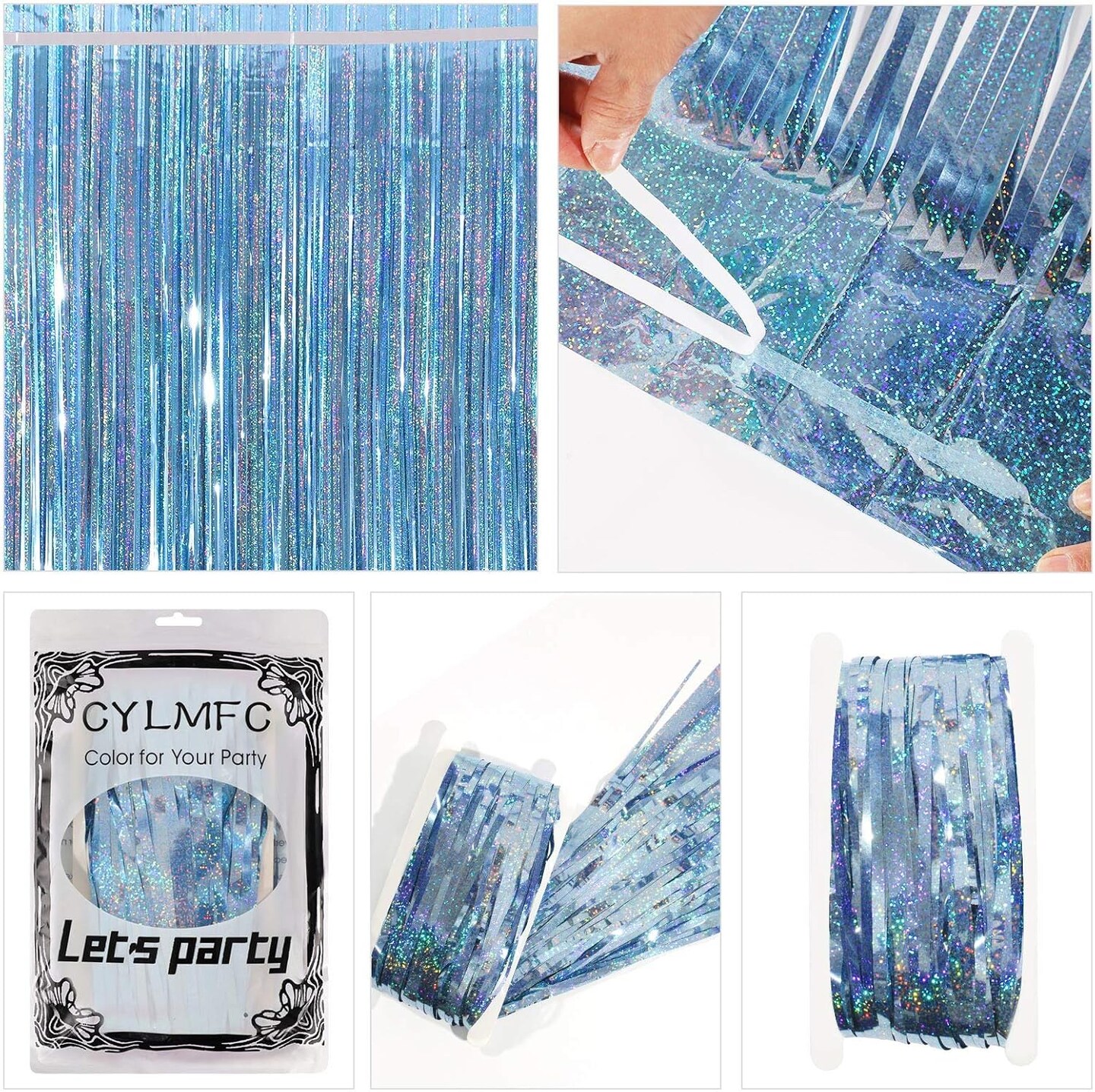Foil Fringe Curtains Party Decorations - 2 Pack 3 x 8ft Tinsel Backdrop for Party Photo Backdrop Wedding Bridal Shower Bachelorette