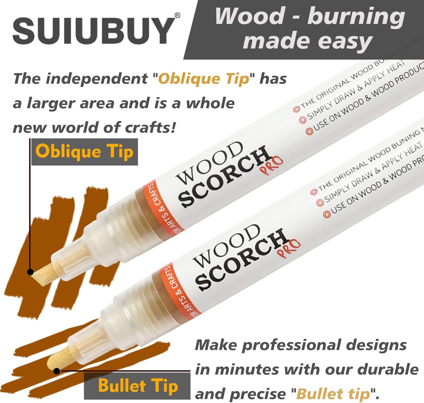 Wood Burning Pen Kit, 4 PCS Scorch Pens Equipped with 4 PCS Replacement Oblique Tip, Chemical Wood Burner Set, Suitable for Beginners of DIY Wood Burning Projects
