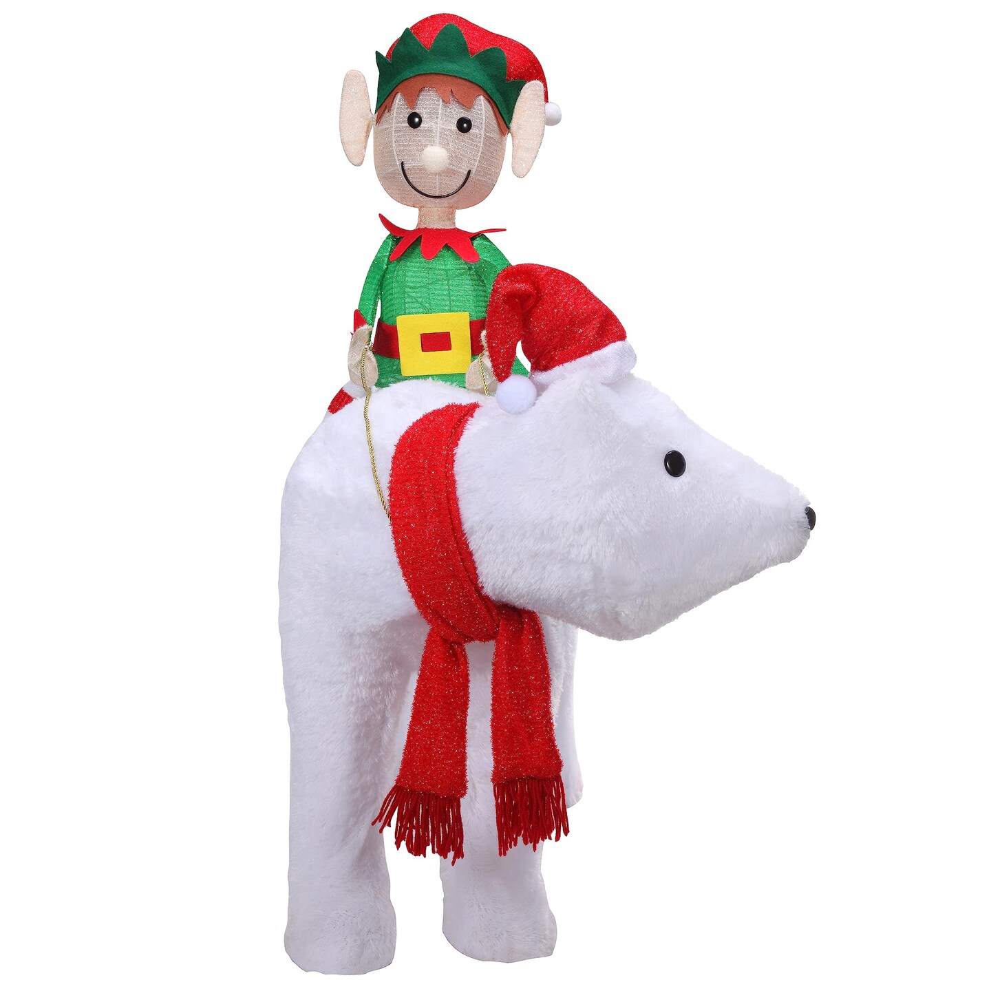 Haute Decor Elf Riding Polar Bear Duo - Large Outdoor Lighted Christmas Yard Decor with Energy-Efficient LED Lights