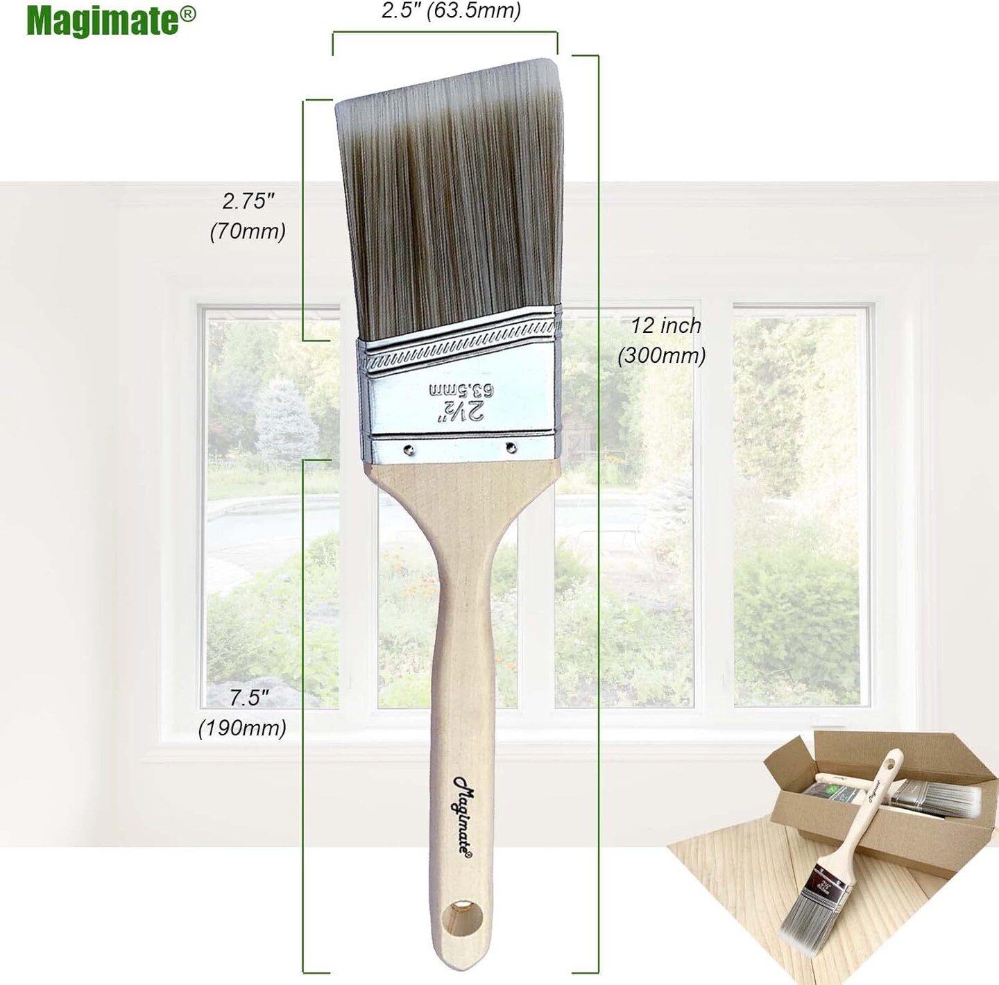 2 1/2 Inch Angled Stain Brush Bulk Pack, Wood Paint Brushes for Trimming Furniture, Baseboards, Fence and Walls &#x2013; Set of 12