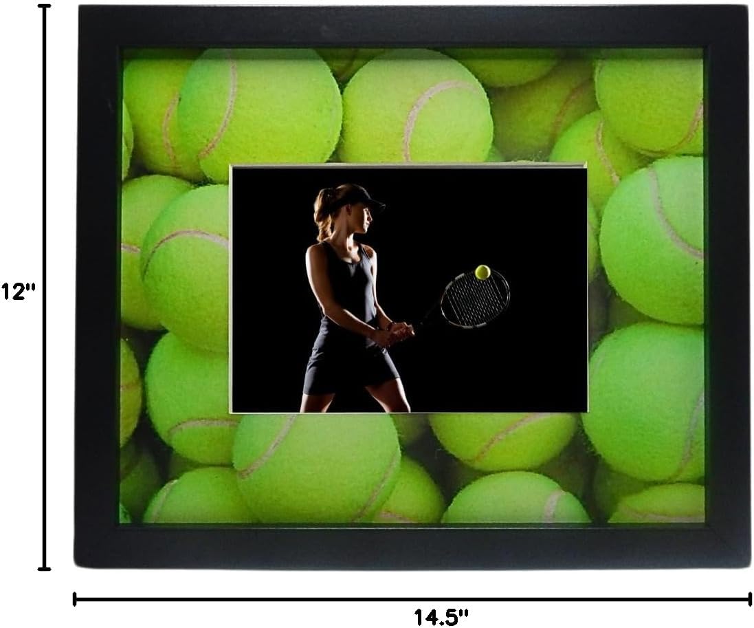 Tennis Picture Frame &#x2013; 5x7 Photo Display with Tennis-Themed Mat | 12x14.5 Frame for Wall or Tabletop